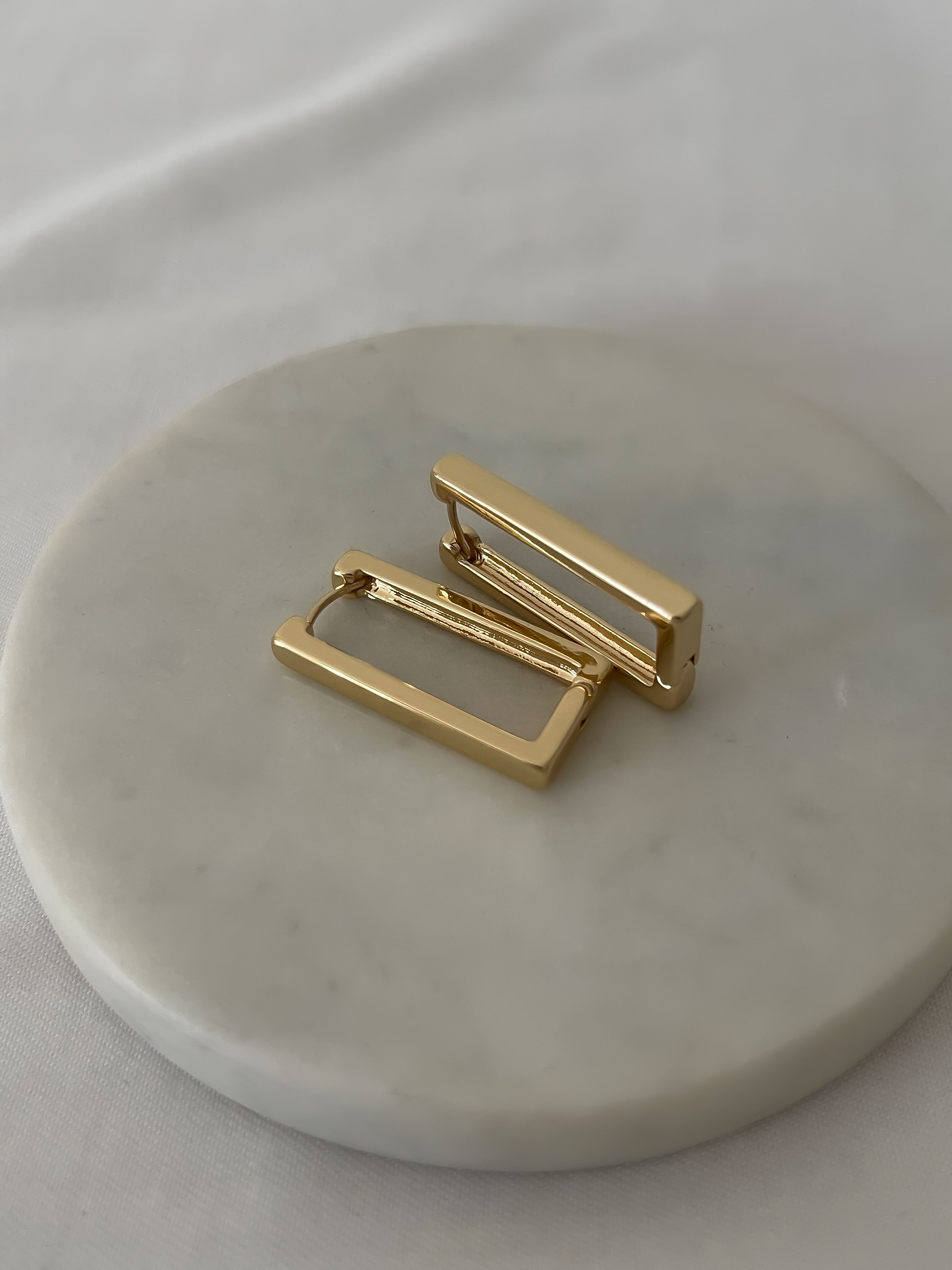 Gold Dikdörtgen Halka Küpe