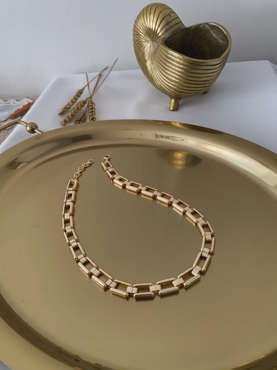Gold Kare Geçmeli Zincir Kolye