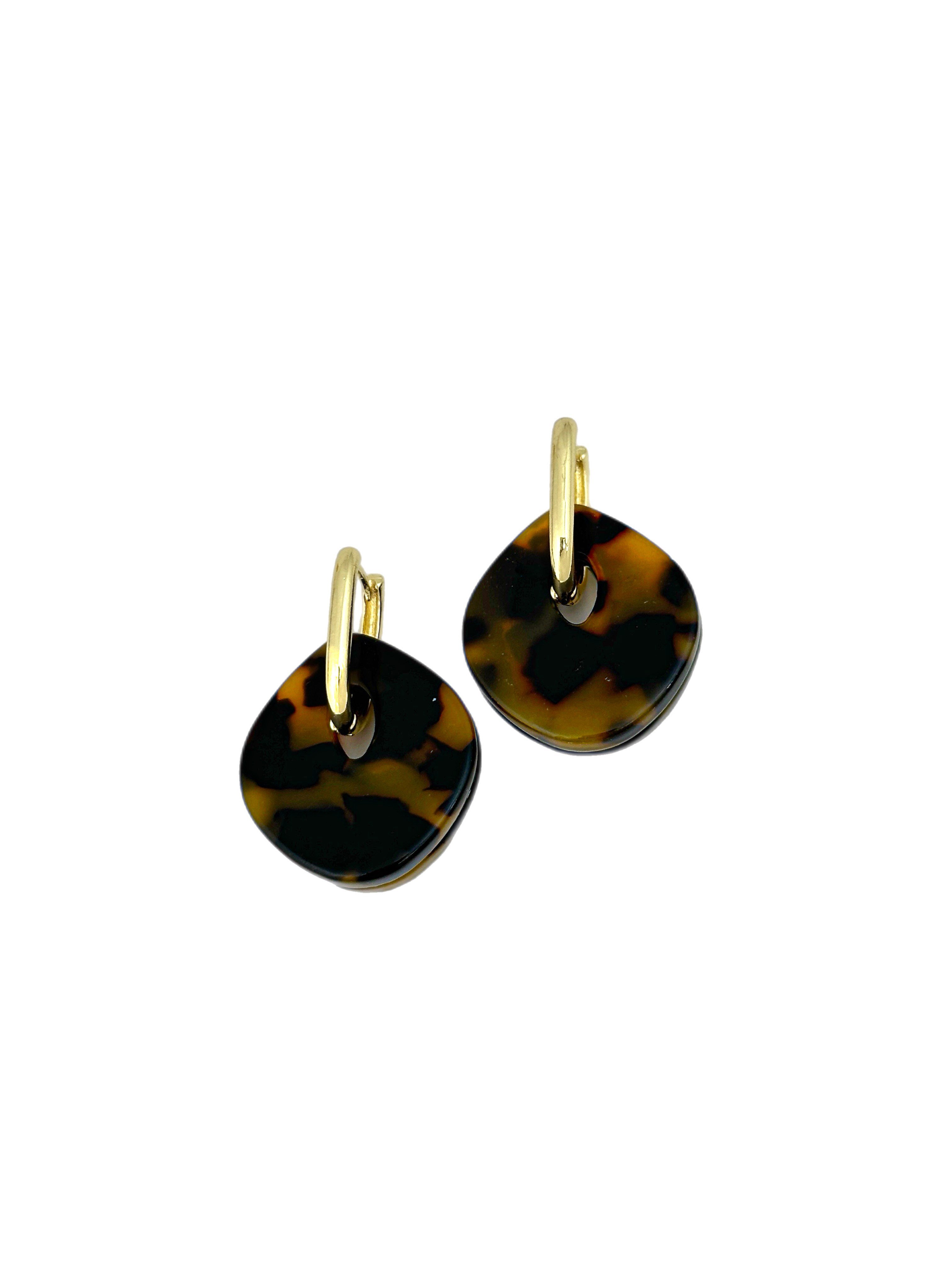 Gold Oval Halkada Asimetrik Leopar Pleksi Sallantılı Küpe