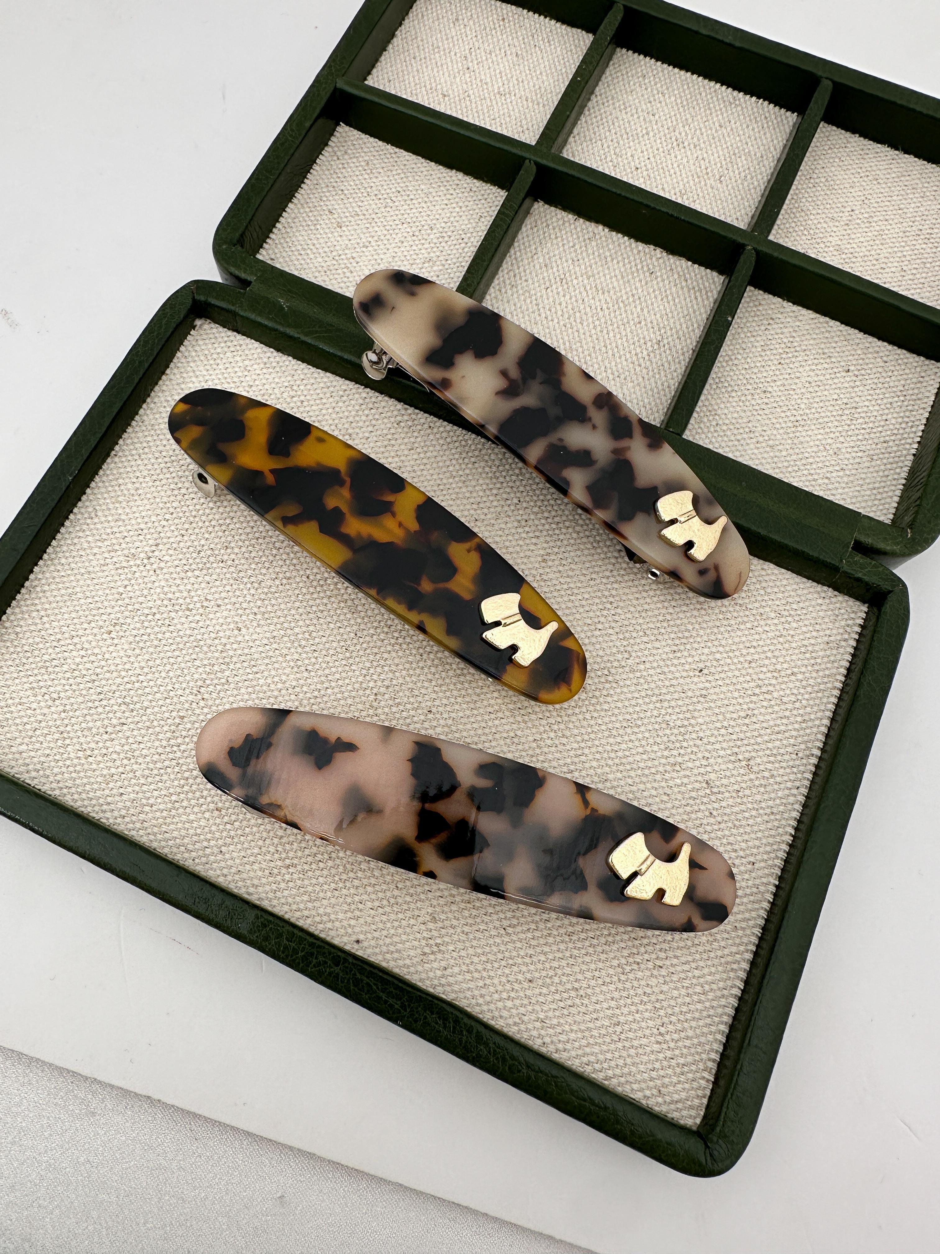 Leopar Desen Oval Kemik Klips Toka