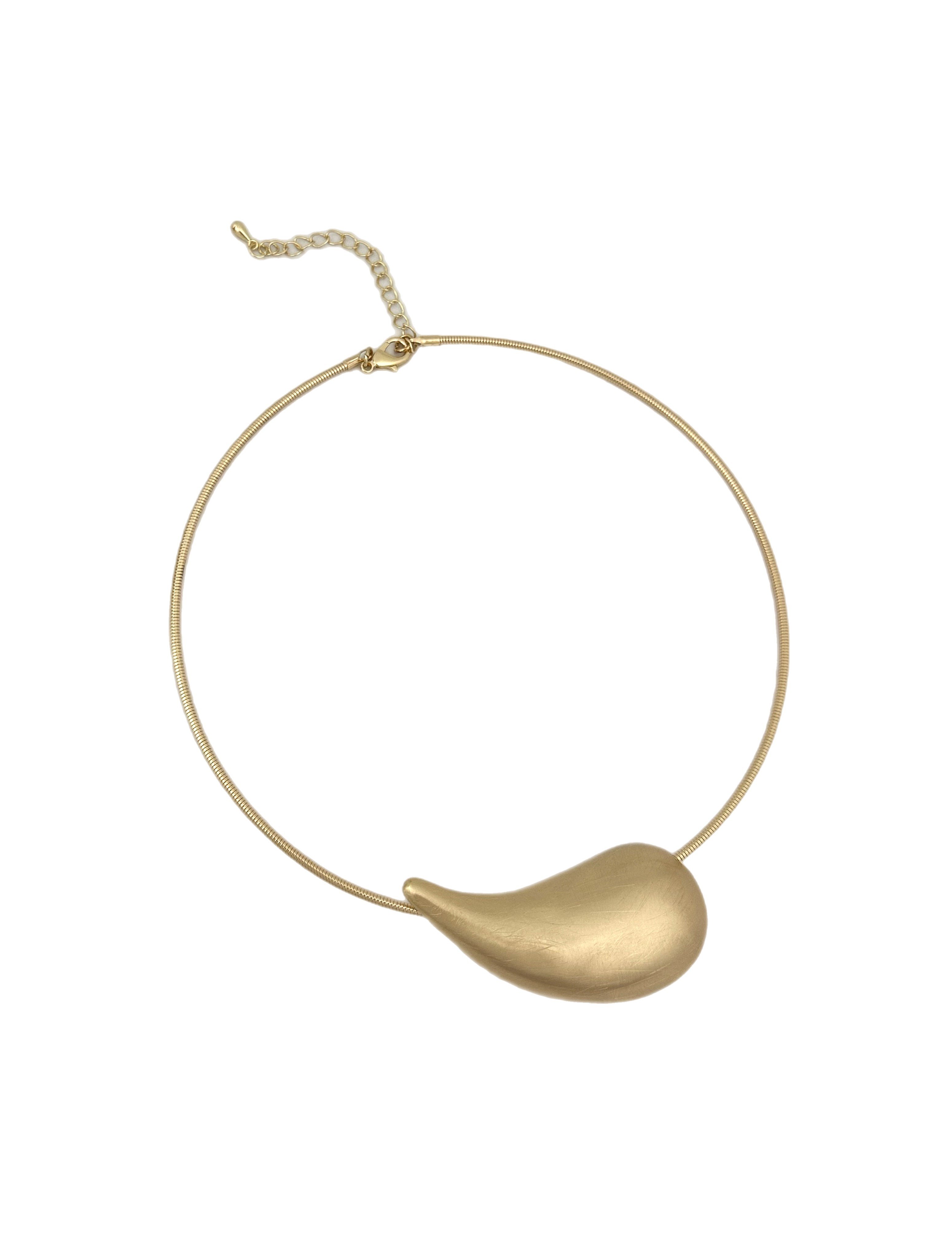 Mat Gold Dokul Damla Plaka Model Tasarım Tel Zincir Kolye ( 53 Cm )