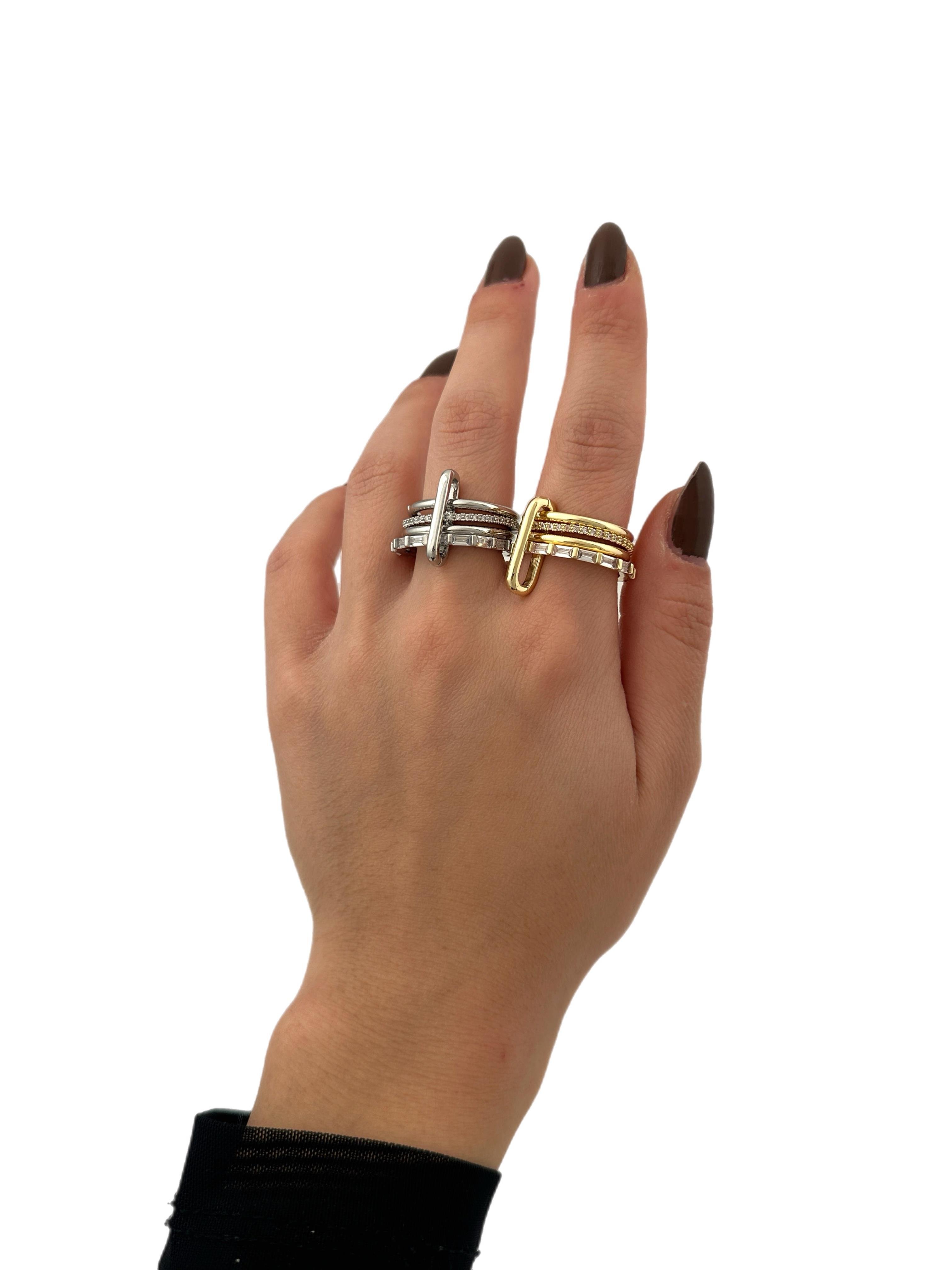 Özel Seri Boru Plaka Baget Zirkon Taşlı Çoklu Yüzük