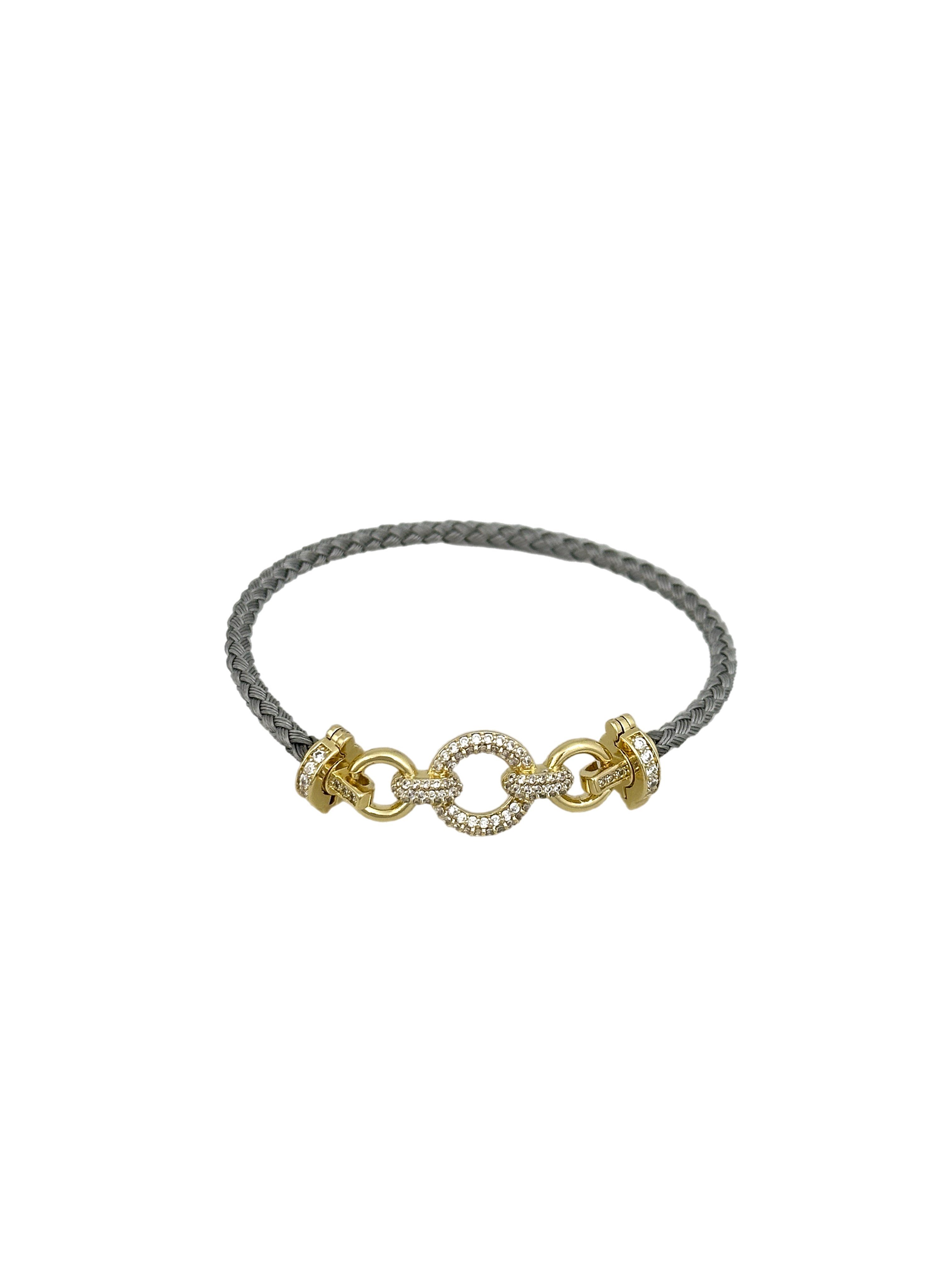 Özel Seri Gold Zirkon Taşlı Daire Detay Örme Kordon Bileklik