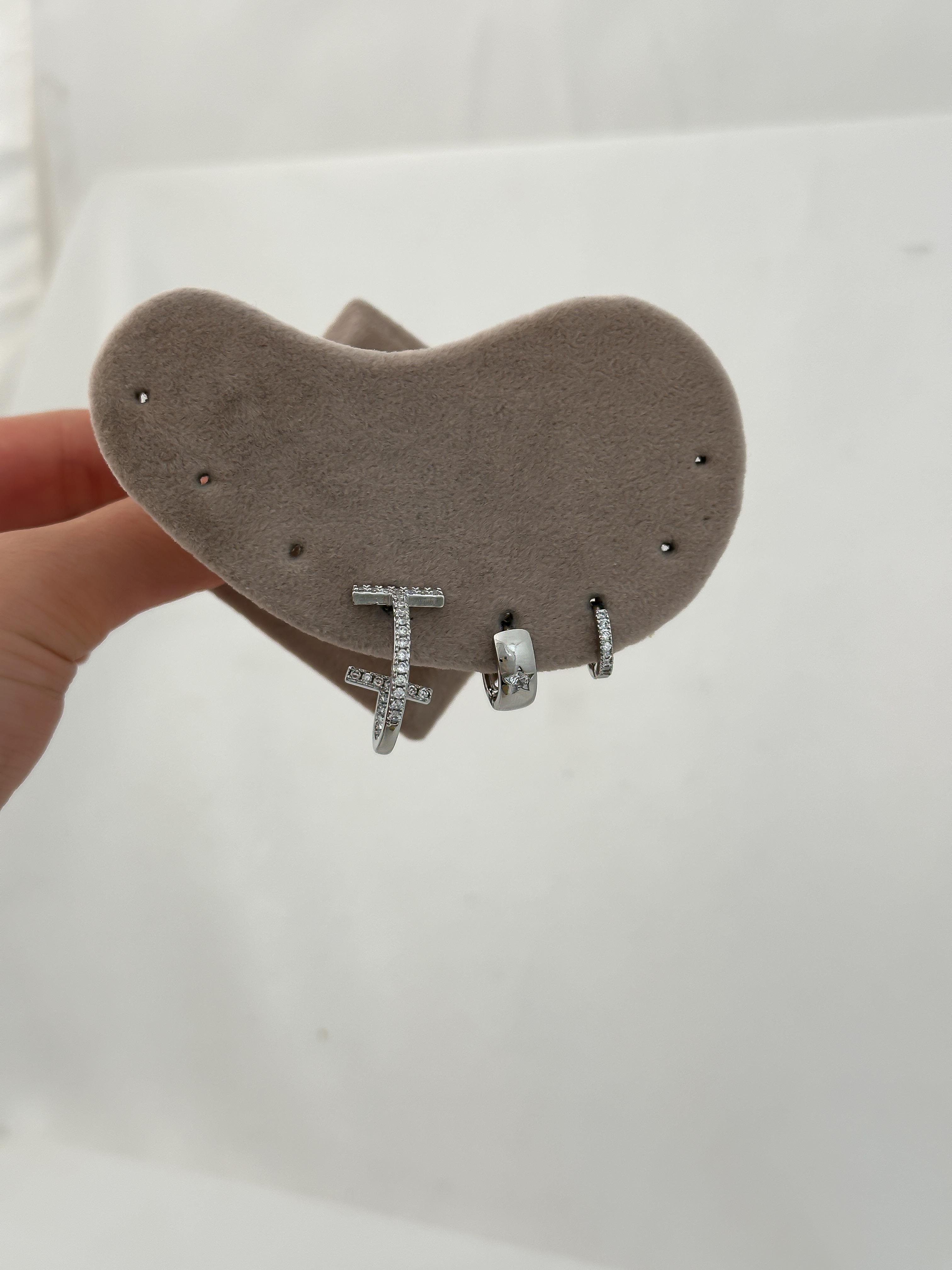 Özel Seri Gümüş Zirkon Taşlı T Model Halka Üçlü Set Küpe