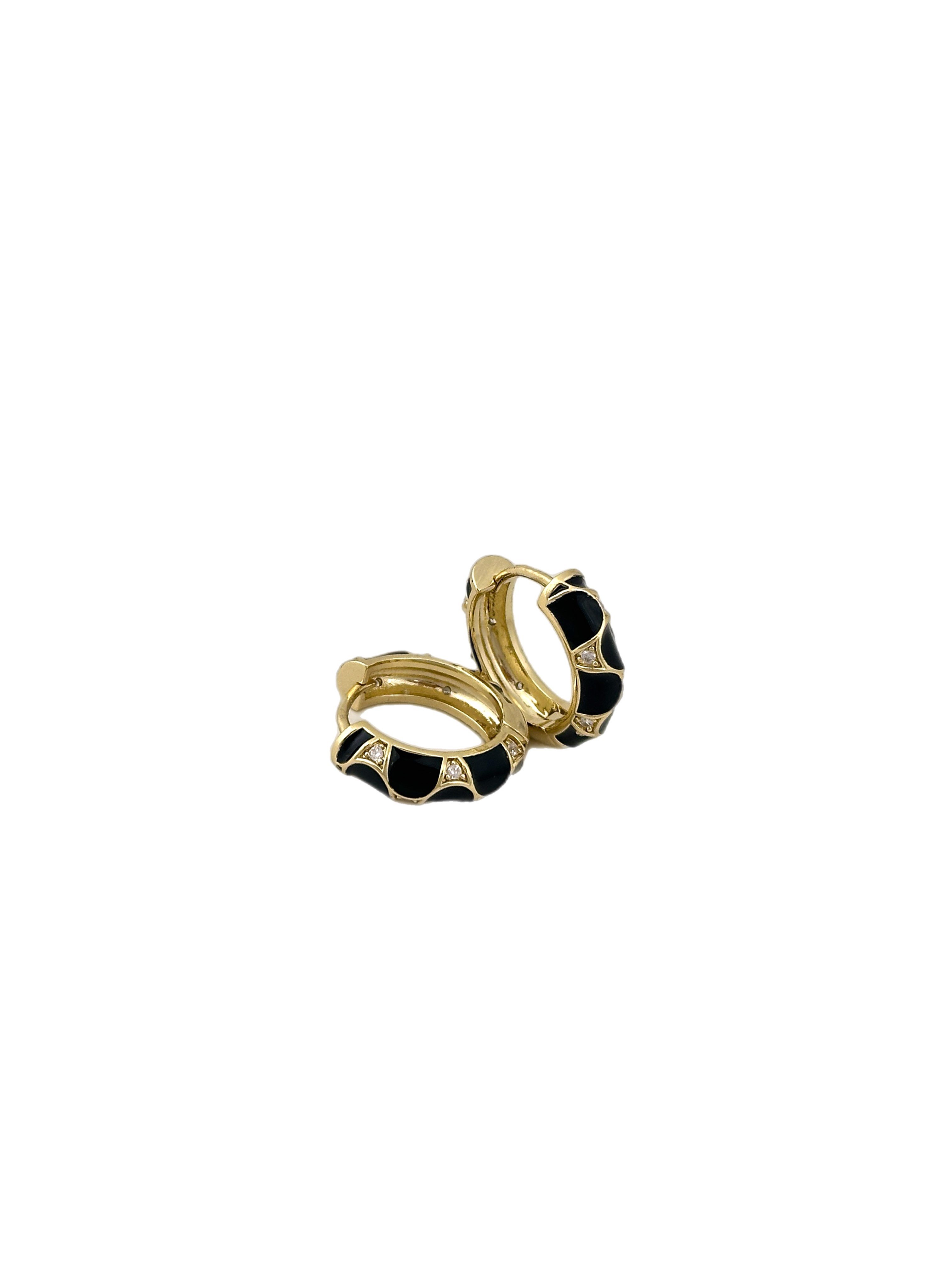 Özel Seri Zirkon Taş Detay Siyah Mineli Halka Küpe ( İç Çap : 1.5 Cm )