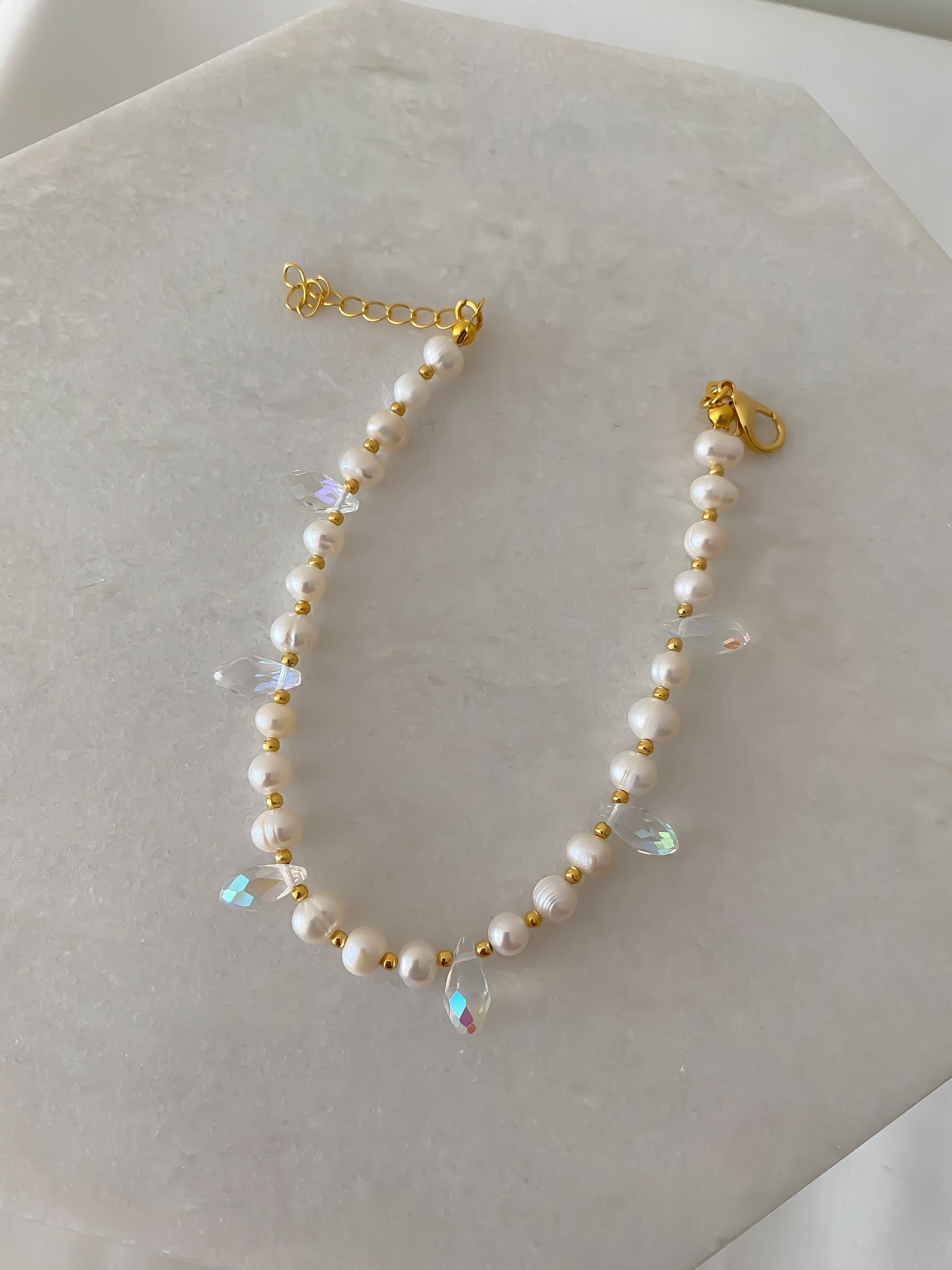 Suni İnci Şeffaf Kristal Detay Halhal (27cm)