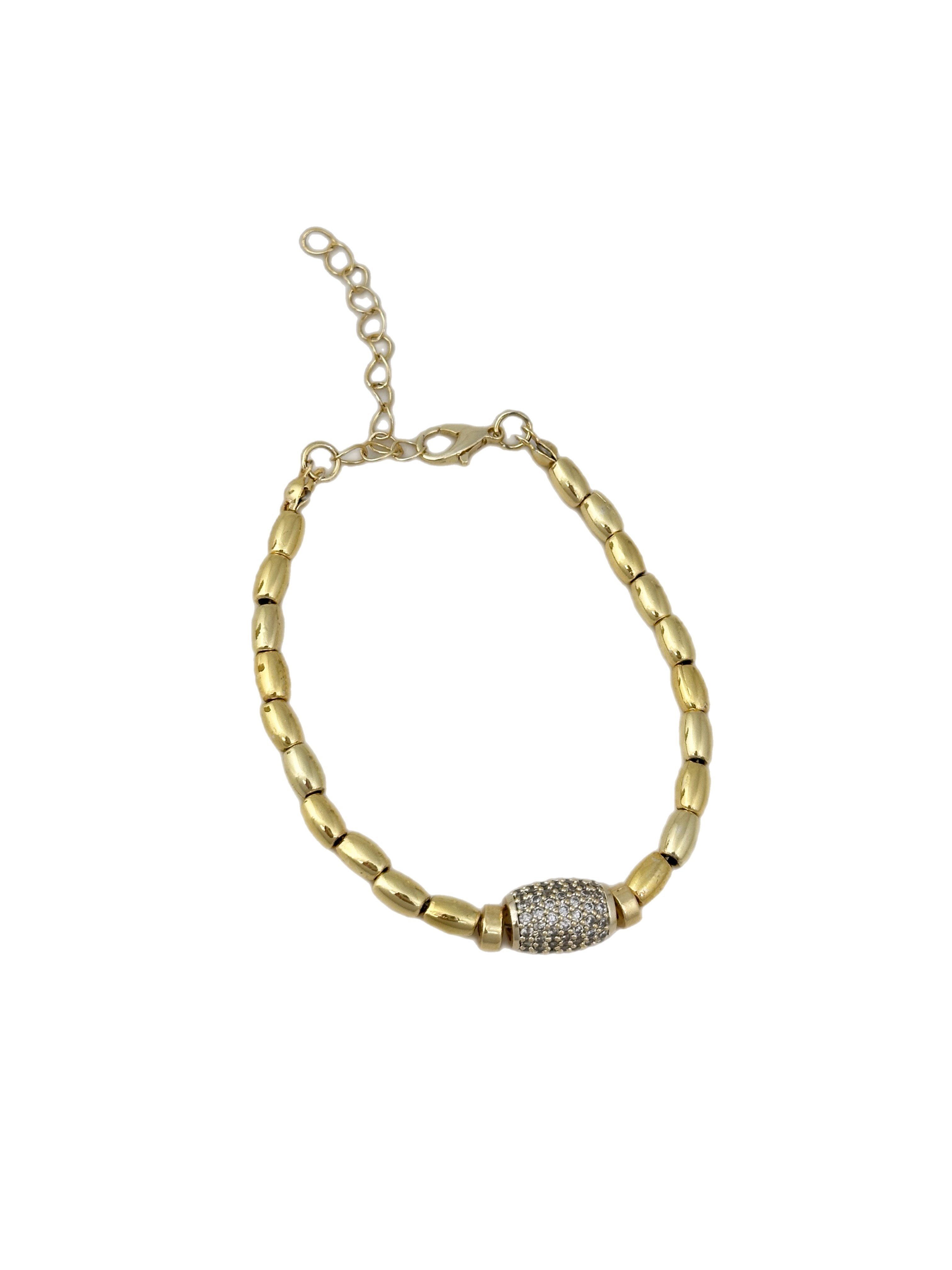 Zirkon Taşlı Gold Topçuklu Tasarım Bileklik ( 23 Cm )