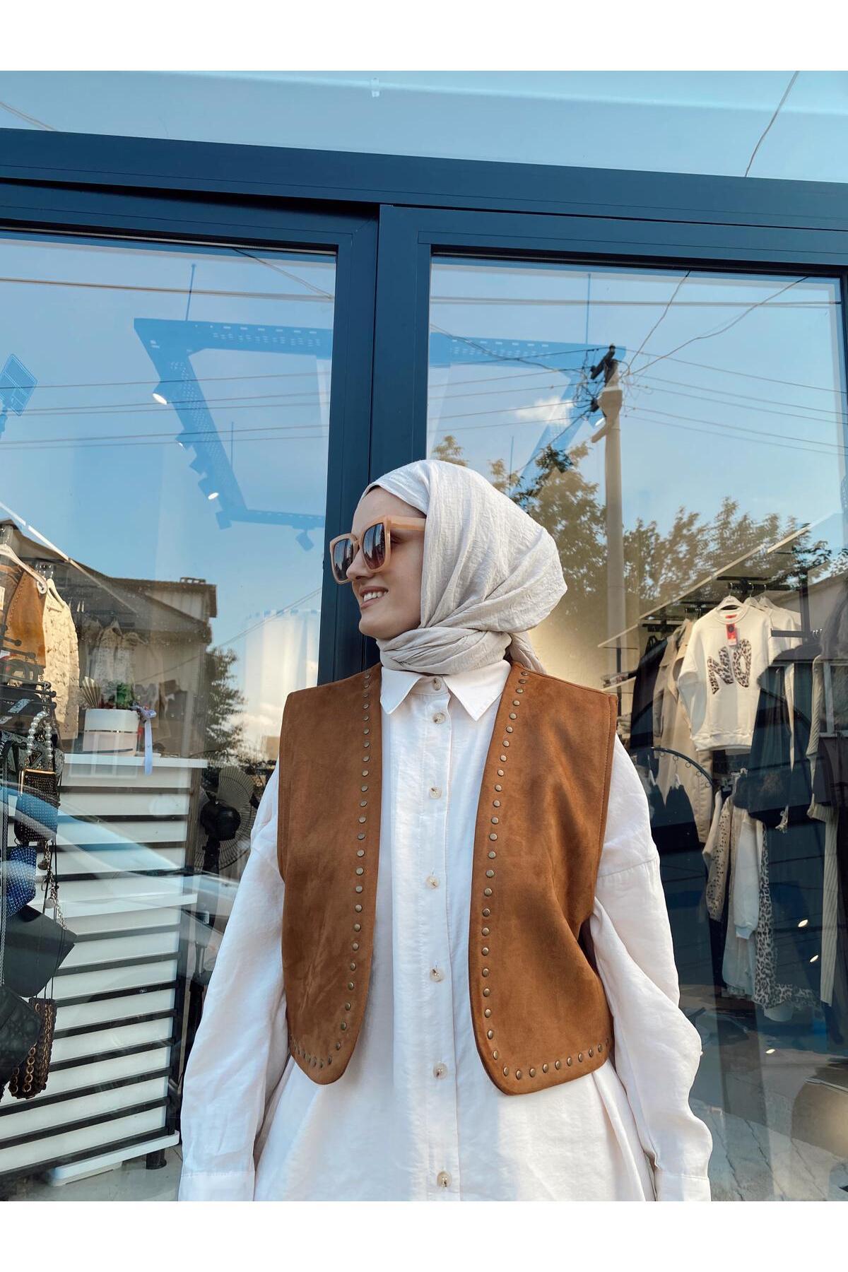 Hot Fashion Süet Yelek Taba