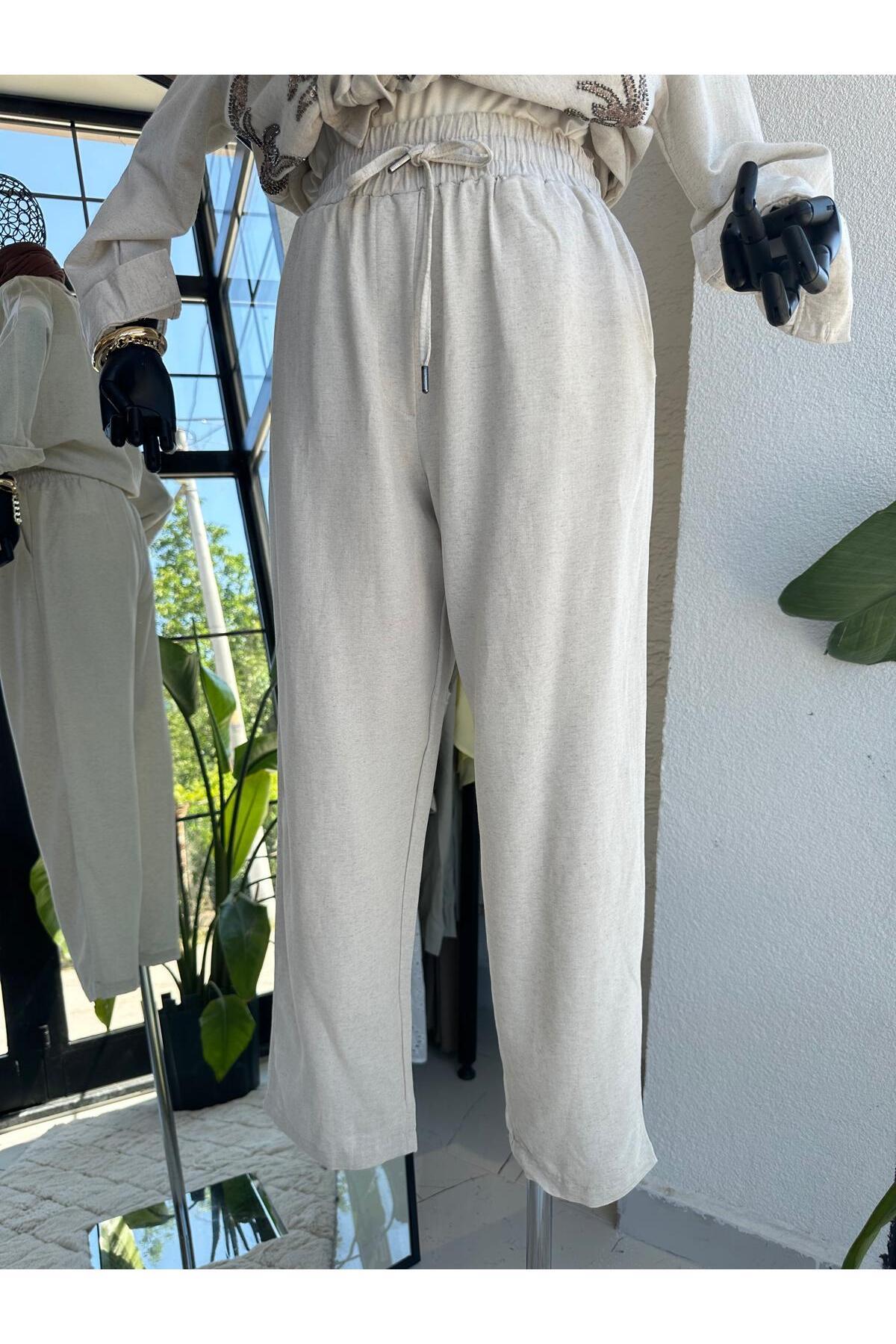 Keten Pantolon Taş