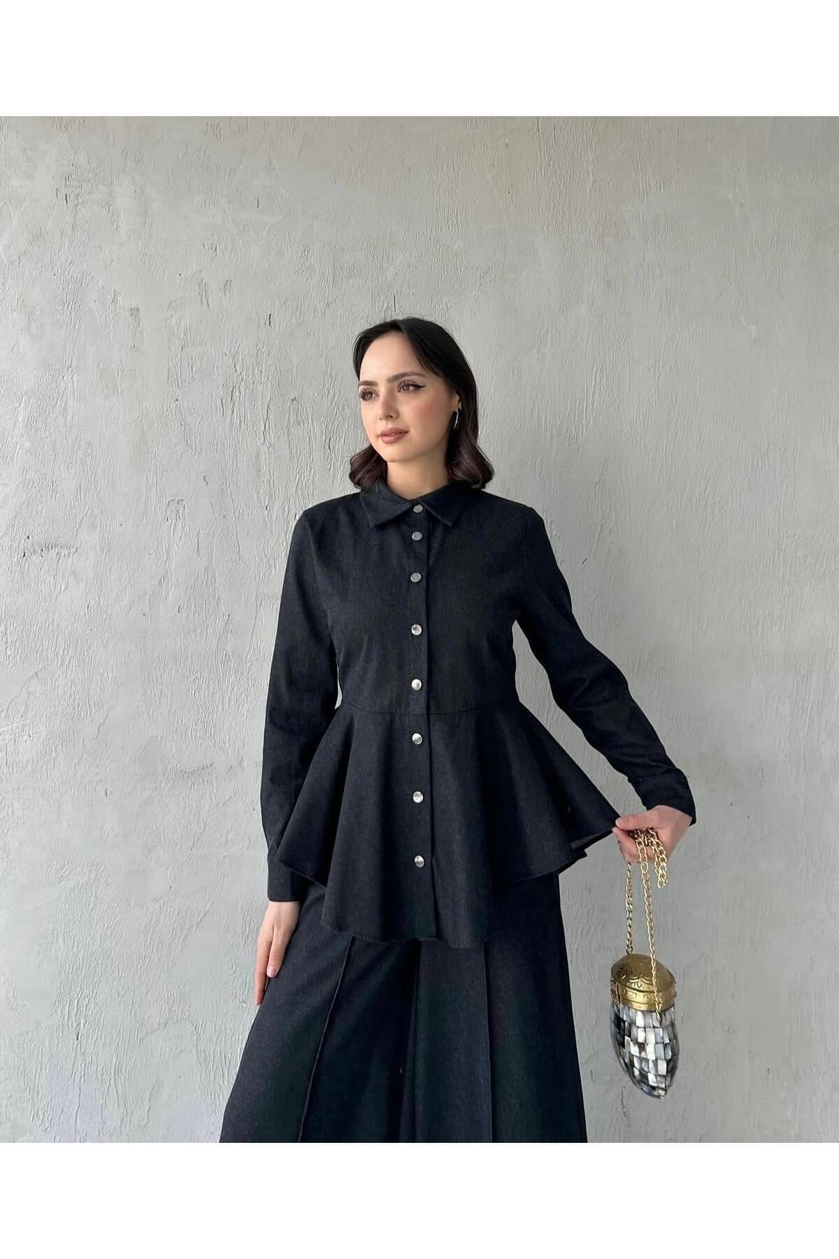Moda Ala Bol Paça Kot Takım Siyah