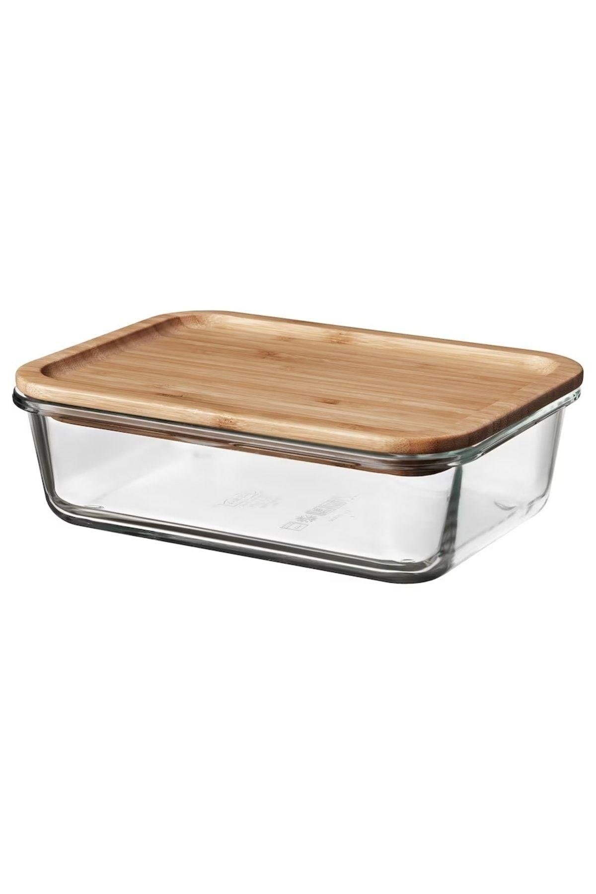 1 Lt Bambu 21x15x7 Cm Vakumlu Dikdörtgen Bambu Kapaklı Saklama Kabı Cam - Bambu