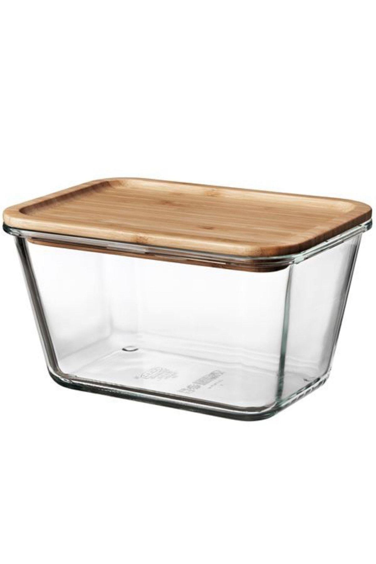 1,8 Lt Bambu 21x15x12 Cm Vakumlu Dikdörtgen Bambu Kapaklı Saklama Kabı Cam - Bambu
