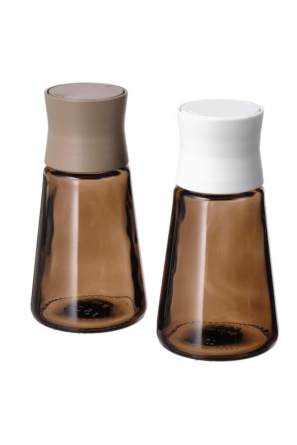 2 Adet Tuzluk-Karabiberlik Cam-Kahverengi Amber Renk 12 cm, 2 Parça