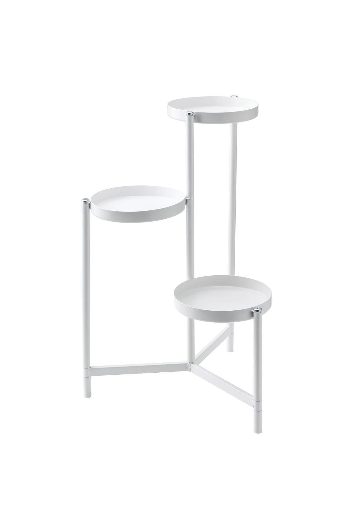 3 Katlı Çiçeklik-Saksılık Yuvarlak Sehba MeridyenDukkan Beyaz Renk 58 Cm-Çelik İç Dış Mekana Uygun