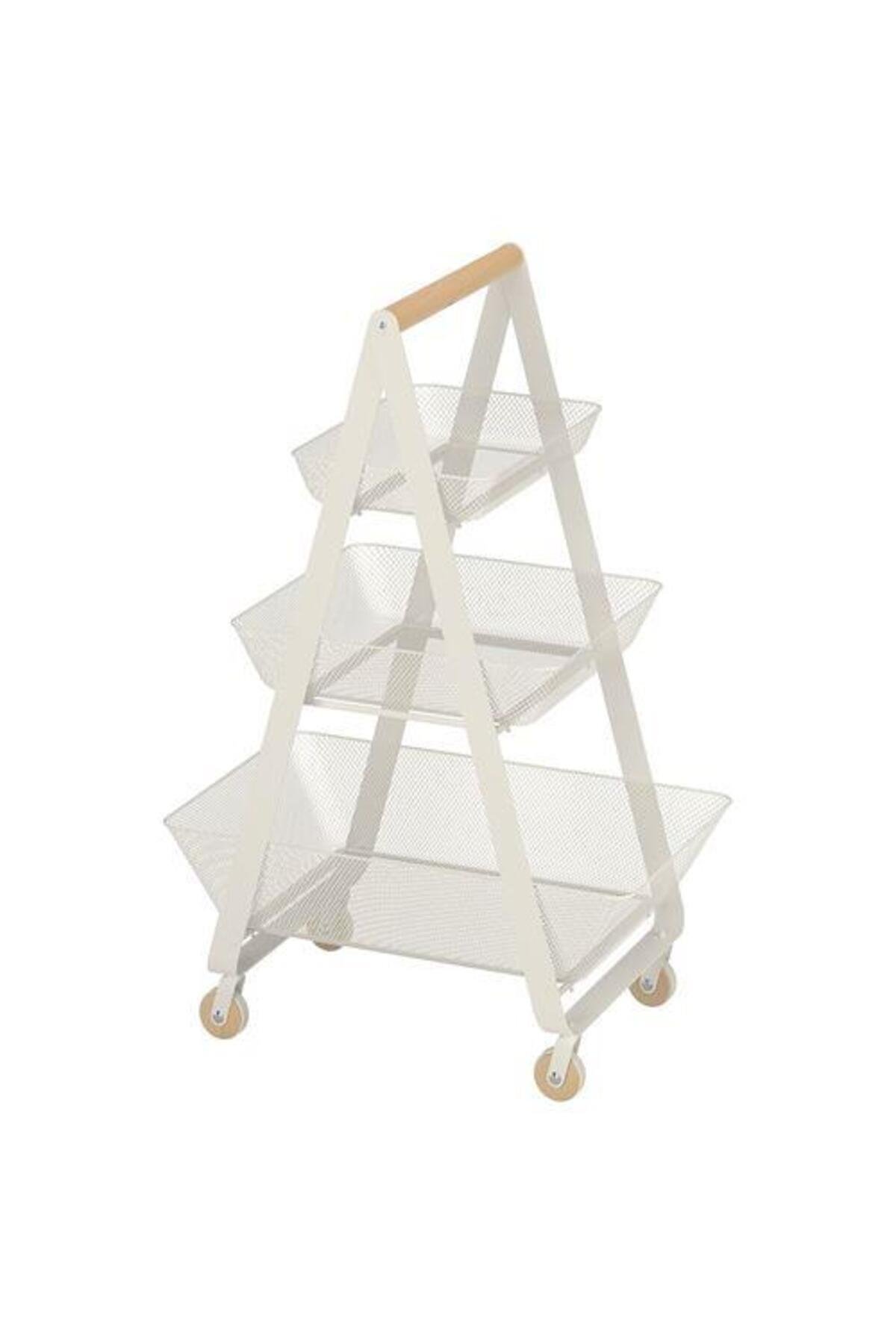 3 Katlı Servis Arabası MeridyenDukkan Beyaz Renk 57x39x86 Cm Huş Ağacı-Metal Tekerlekli Düzenle