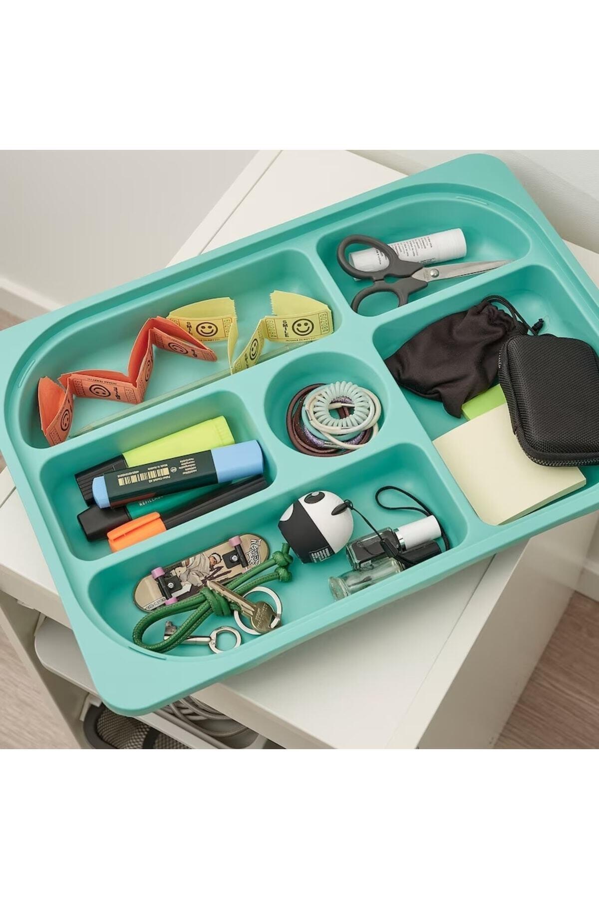 6 Bölmeli Saklama Kutusu 42x30x5 Cm Düzenleme Plastik Kutu Çekmece Içi Düzenleyici Turkuaz Renk