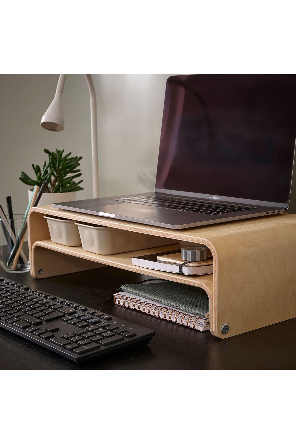 Ahşap Ekran ve Monitör Yükseltici, Monitör Standı 2 Farklı Kullanım-52x26 cm