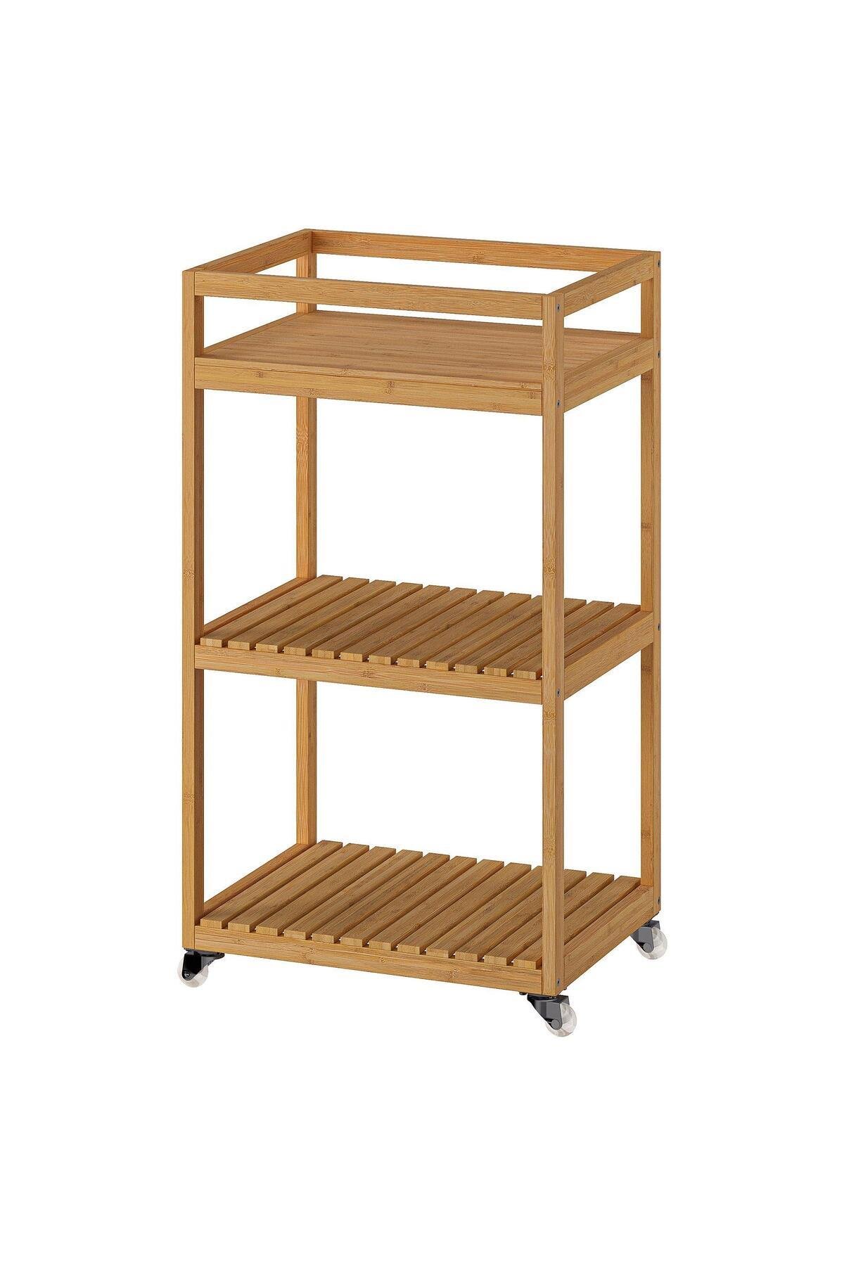Bambu Servis Arabası 42x33x76 cm Banyo Düzenleyici-Raf Ünitesi Tekerlekli