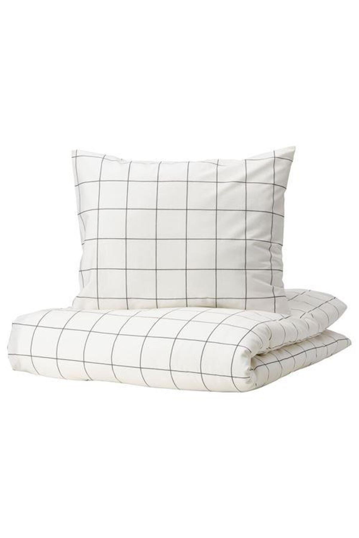 Çift Taraflı Tek Kişilik Nevresim Seti MeridyenDukkan Beyaz-Siyah 150x200 Çizgili Model
