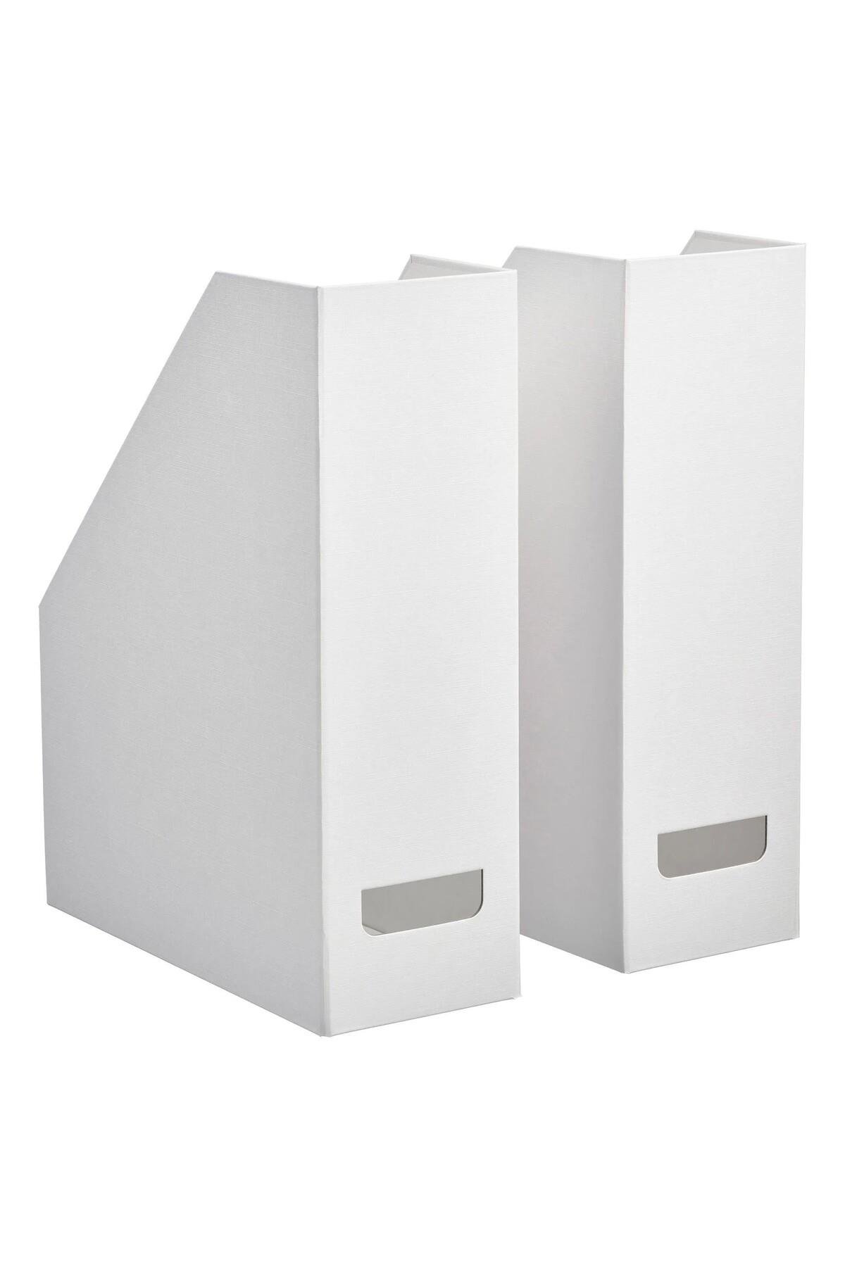 Fjaderharv 2 Adet Beyaz Kutu Klasör Dosyalık 25x30x10 Cm Evrak Dergi Dosyası 2'li Set Beyaz Karton