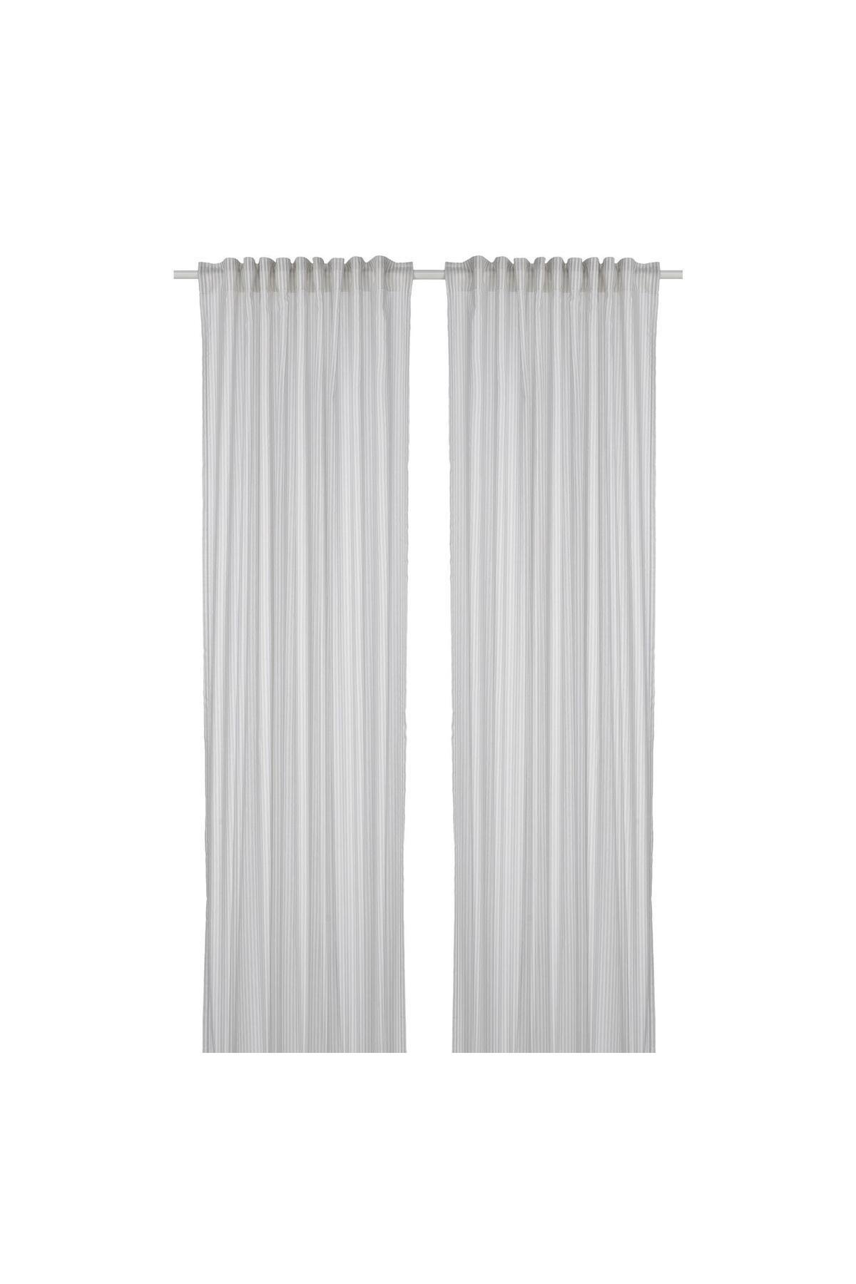 Fon Perde/2 Kanat, Beyaz-Gri Renk-Çizgili Model 120x300 cm