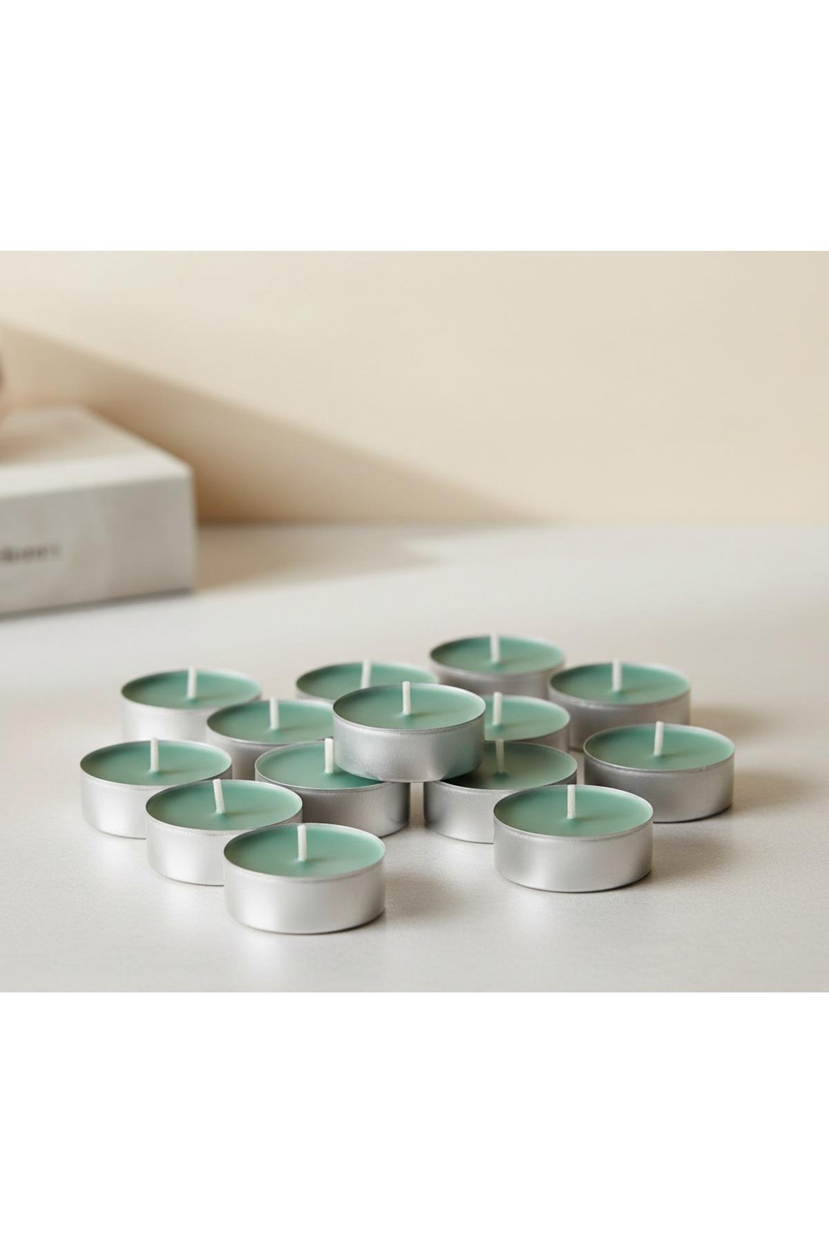 Hedersam Kokulu Tealight Mum Açık Yeşil 3,5 Saat Çimen Kokulu , 30 lu