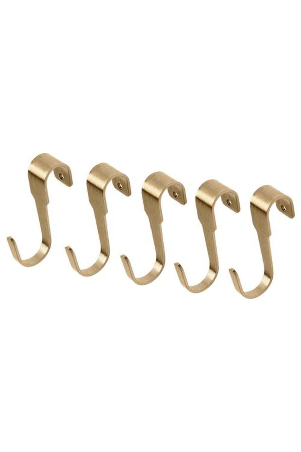 Hultarp 7 Cm Gold Altın 5 Li Set Kanca Duvar Rayı Için 5 Adet Çelik Kanca Askı Pirinç Rengi