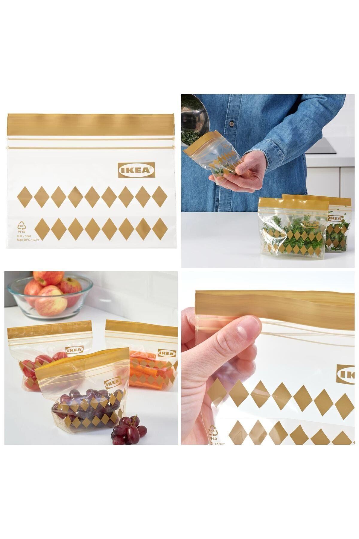 Istad 0,3 Lt 8 X14 Cm Altın Baklava Desen 25 Adet Kilitli Buzdolabı Poşeti Saklama Torbası