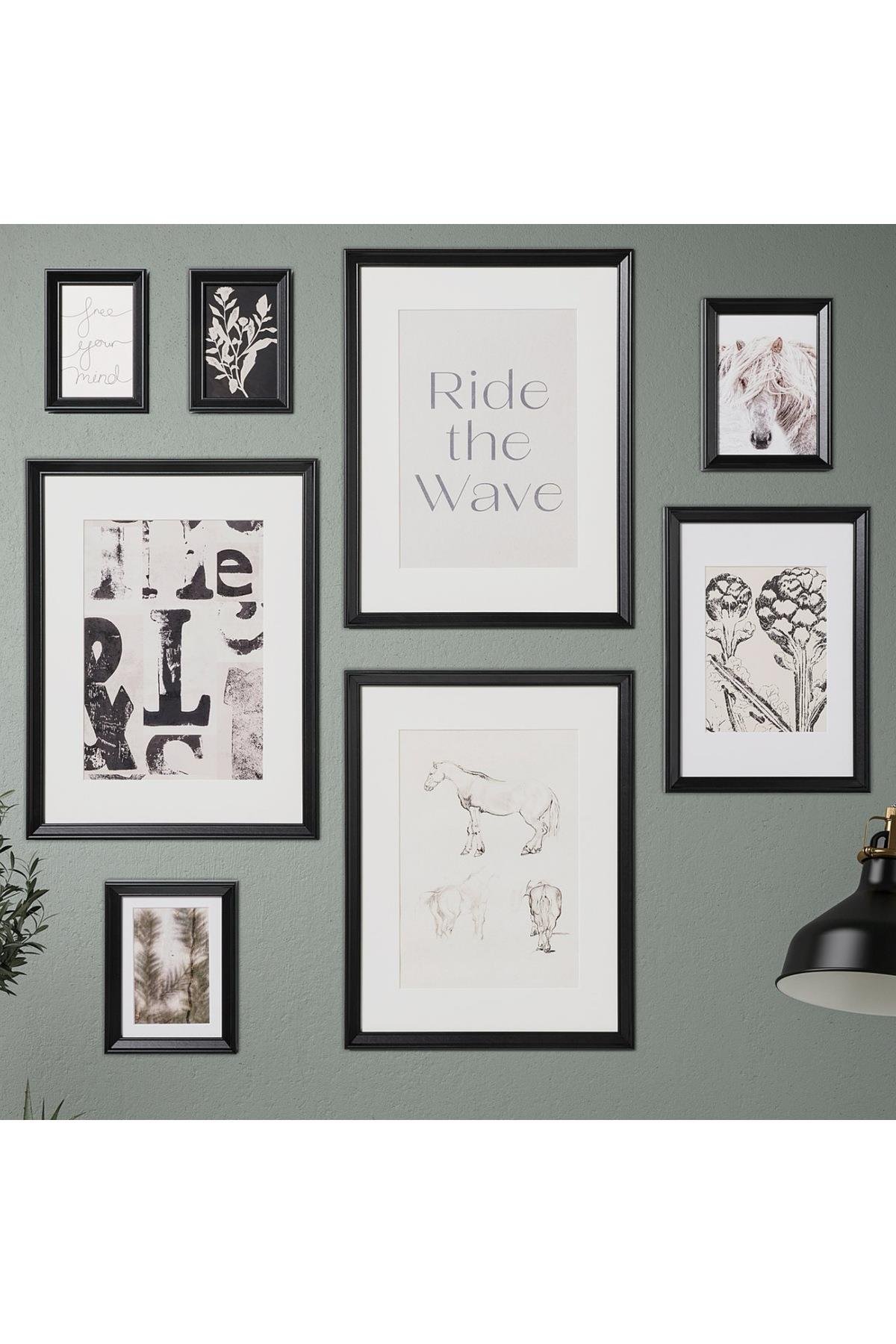 Knoppang Ride the Wave 8 Parçalı Hazır Resimli Ahşap Çerçeve Seti Resim Fotoğraf Çerçevesi