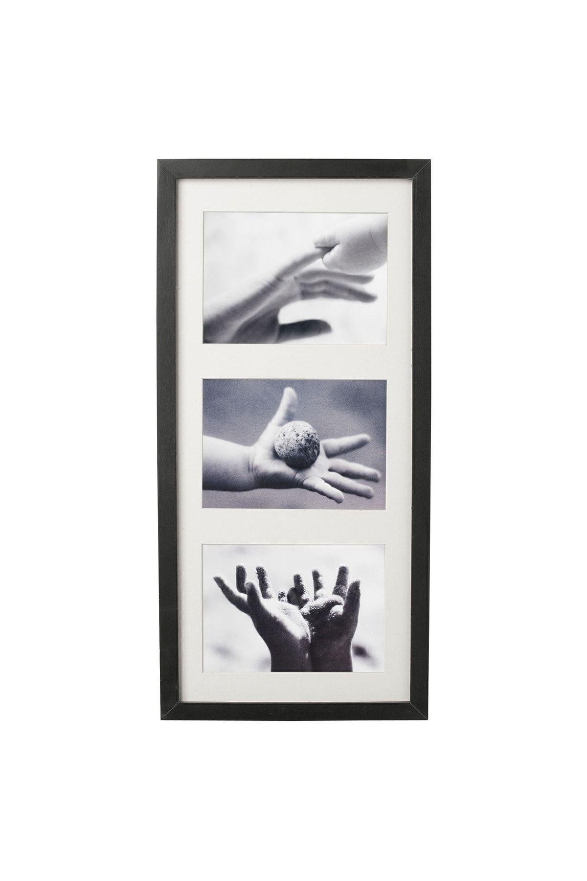 Rıbba Siyah 3 Lü Çerçeve 50x23 Cm Beyaz Derin Kenarlı Ahşap Fotoğraf Resim Çerçevesi