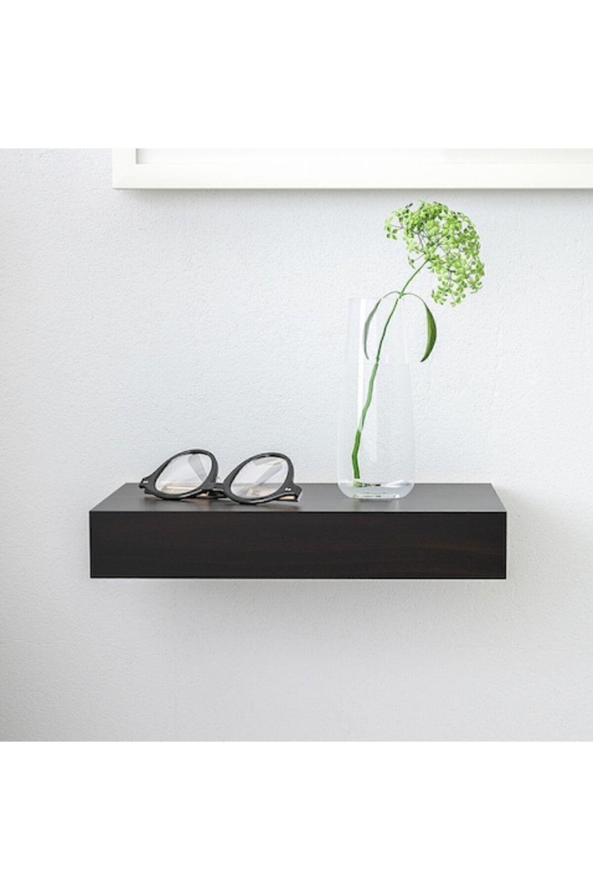 Siyah Lack 30x26 Cm Venge Gizli Bağlantılı Ahşap Duvar Rafı Suntalam 30 Cm 26 Cm
