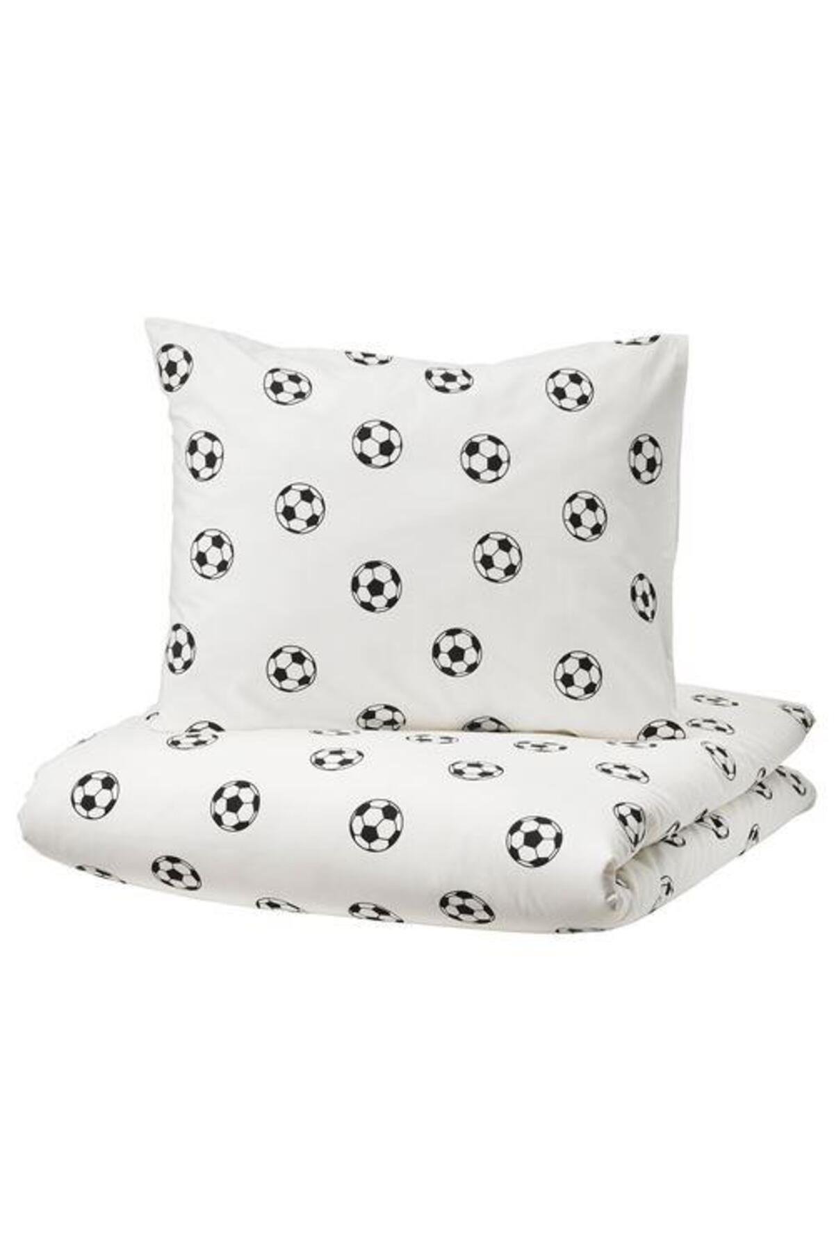 Tek Kişilik Çocuk Nevresim Takımı 150x200/50x60 cm Futbol Temalı MeridyenDukkan Siyah-Beyaz