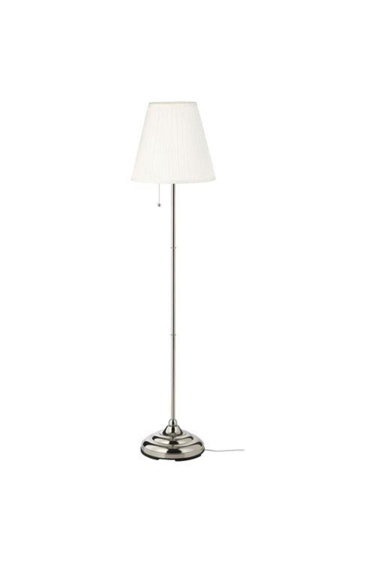 Yer Lambası Abajur,IKEA Beyaz-Metal Gümüş Rengi Masa Lambası 155 cm 100 W Lambader