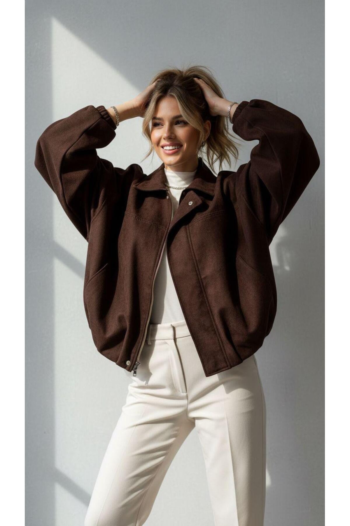 Oversize Bomber Süet Ceket