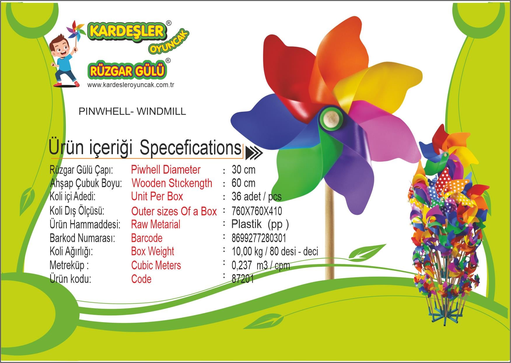 30 CM ÇAP 7 KANATLI BAHÇE GURUBU RÜZGAR GÜLÜ