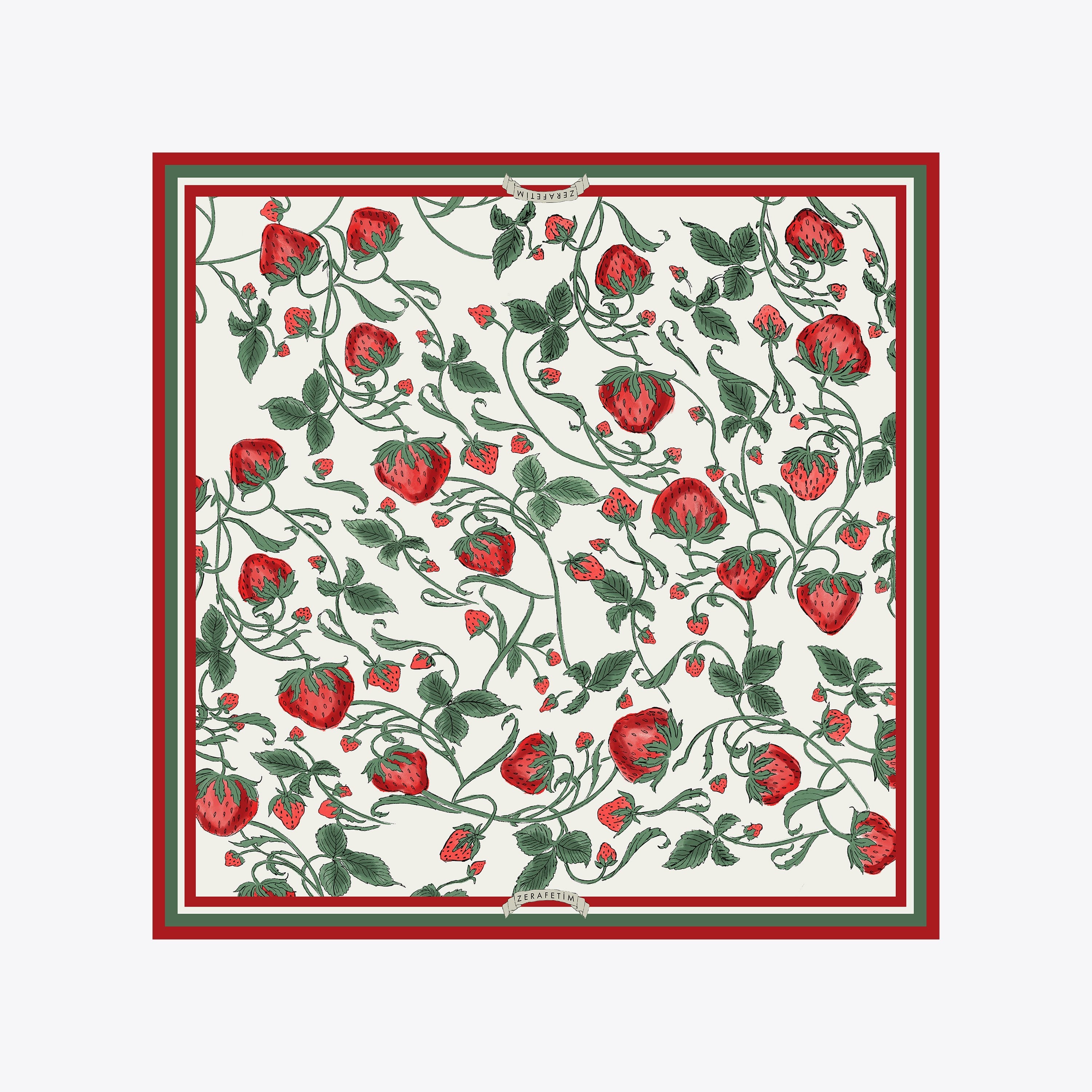 Çilek Bahçesi Desen İpek Twill Çocuk Eşarbı