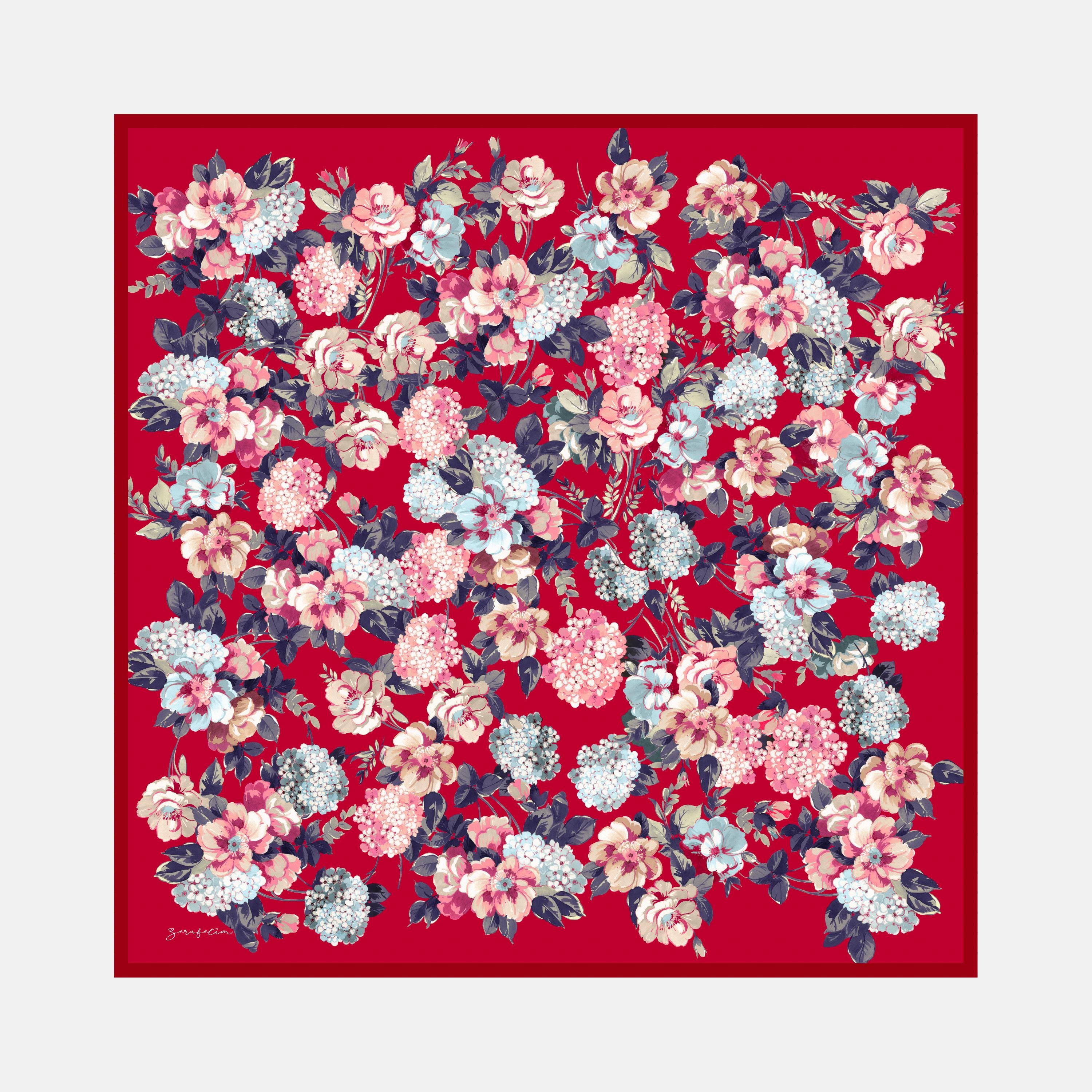 Hydrangea Garden Desen İpek Twill Eşarp