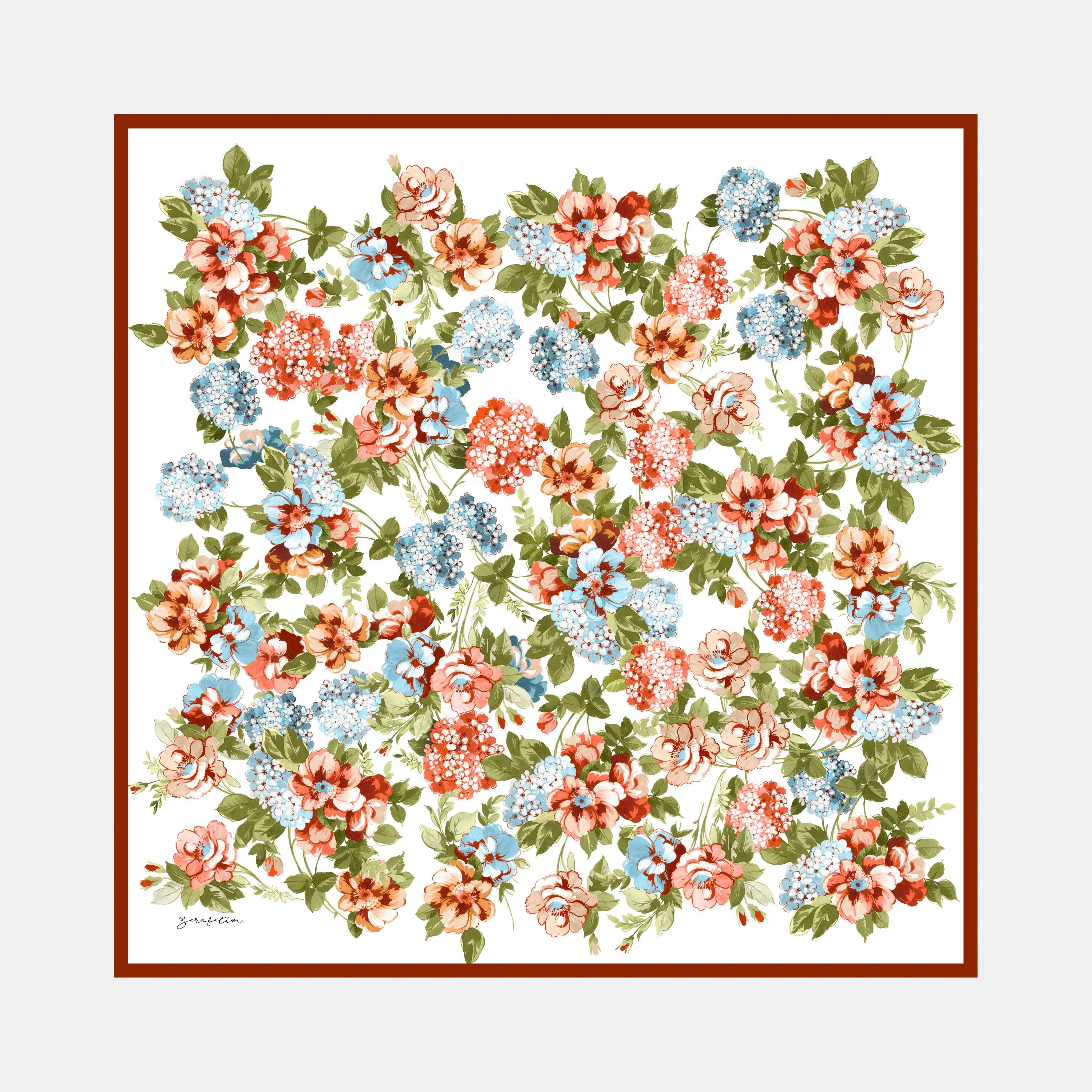 Hydrangea Garden Desen İpek Twill Eşarp