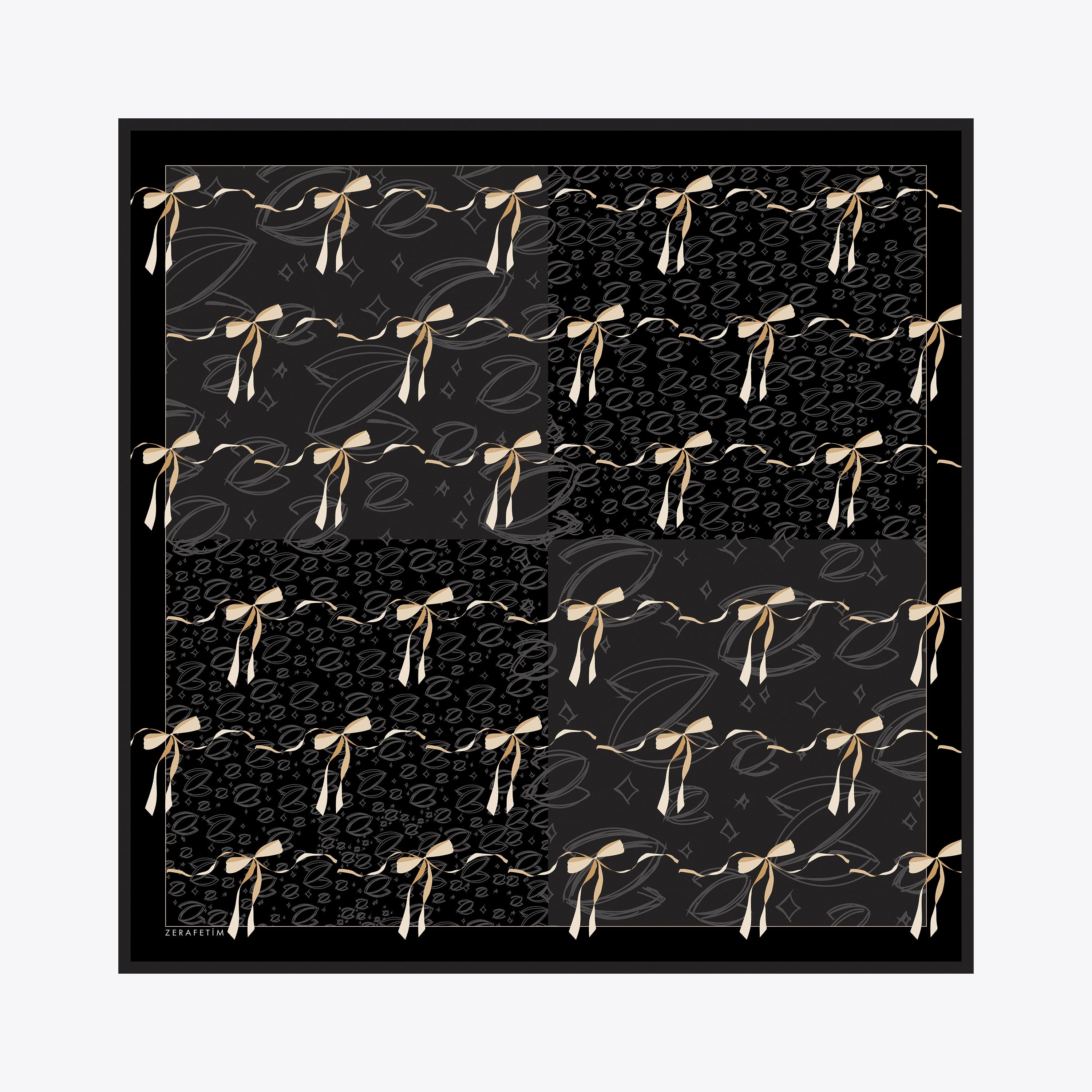 Kurdele Z Logo Desen İpek Twill Eşarp