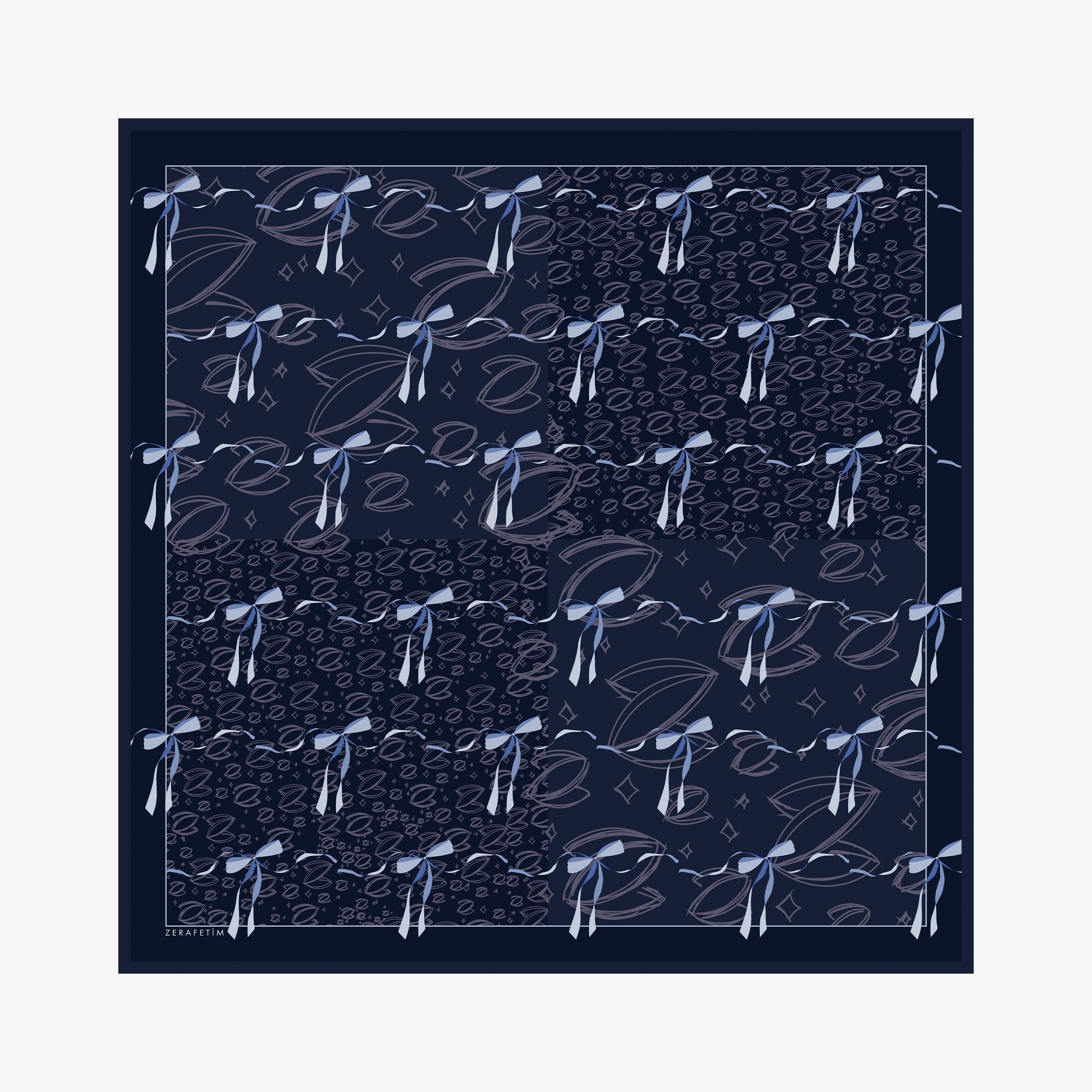 Kurdele Z Logo Desen İpek Twill Eşarp