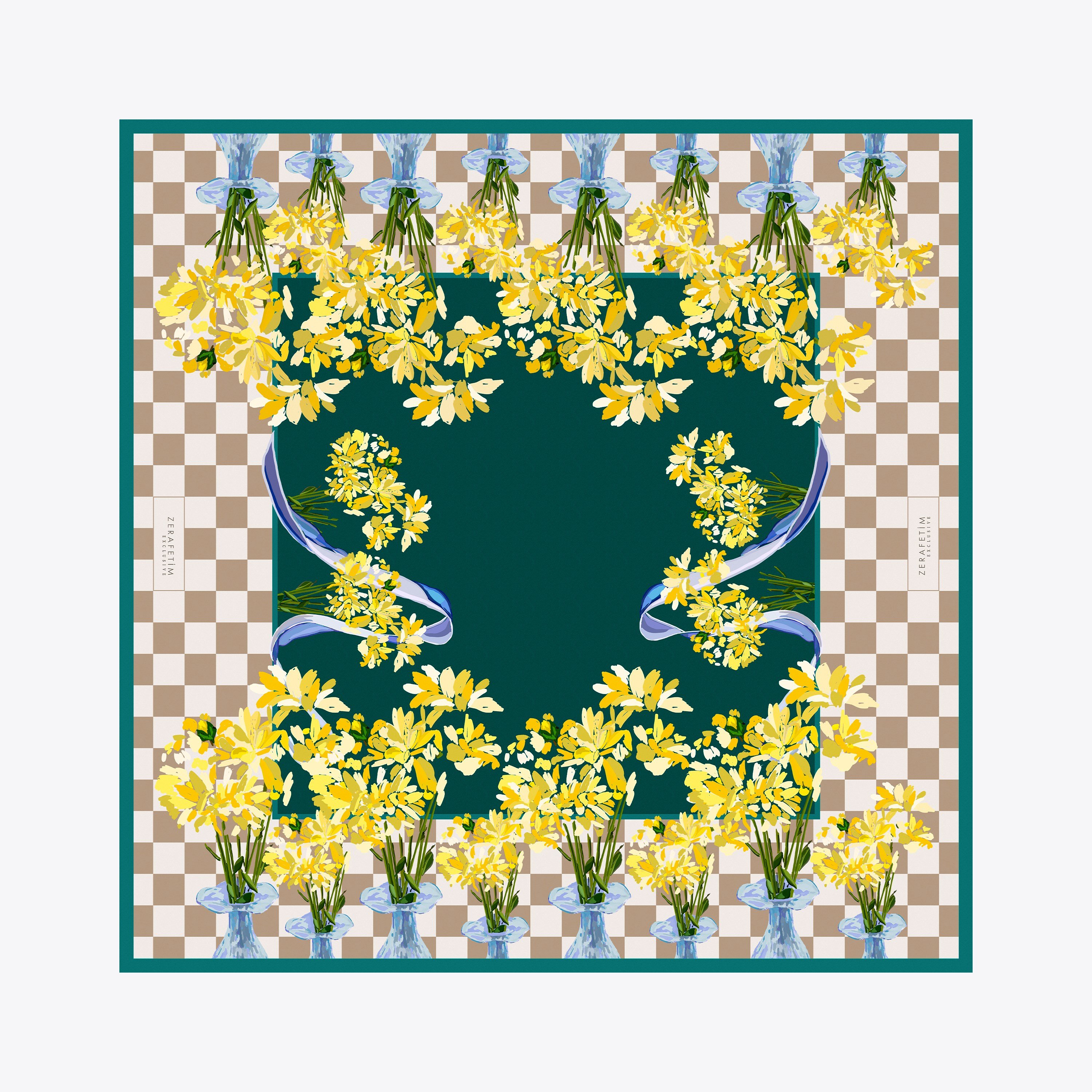 Vase Desen Exclusive İpek Twill Eşarp