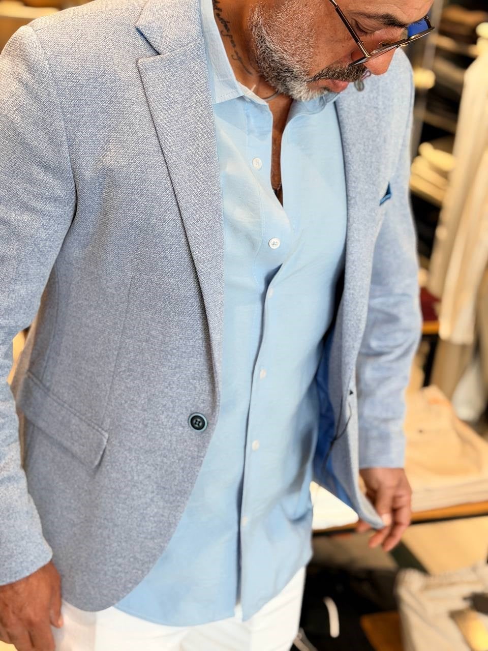 Buz Mavi Blazer Ceket Slim Fit