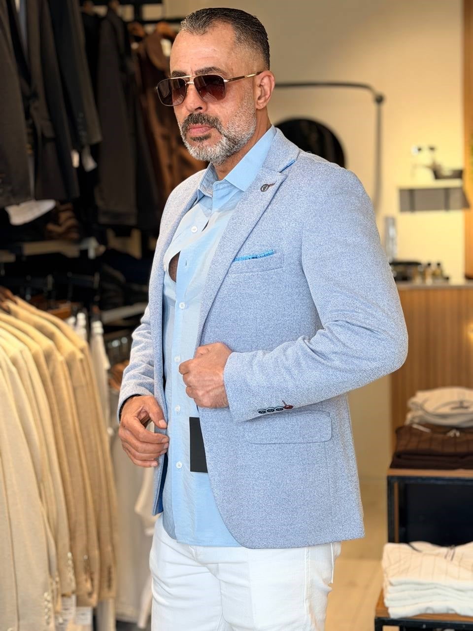 Buz Mavi Blazer Ceket Slim Fit
