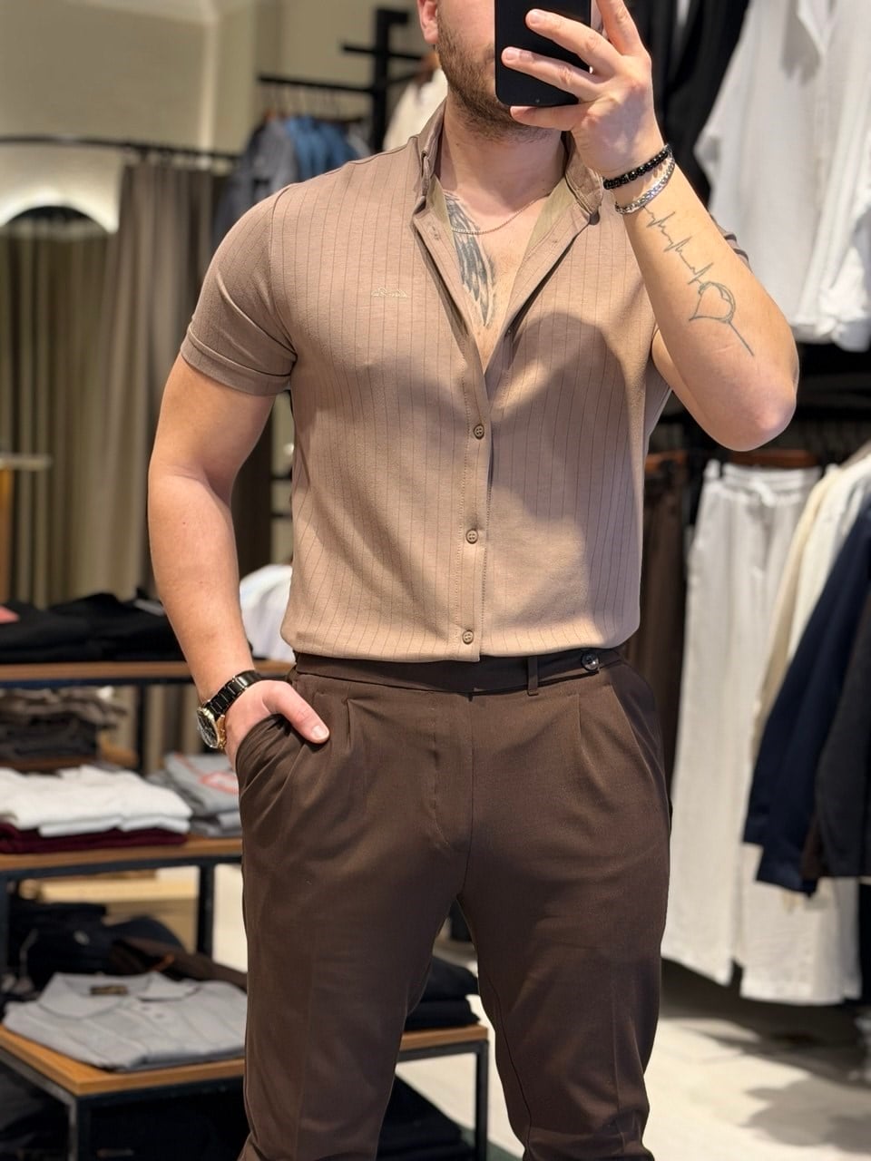 M.R Kısa Kol Gömlek Vizon