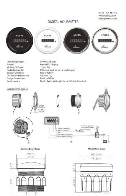MOTOR ÇALIŞMA ZAMAN SAATİ 52 mm KROM/SİYAH