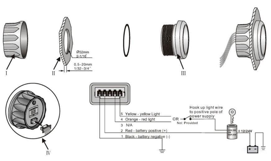 MOTOR ÇALIŞMA ZAMAN SAATİ 52 mm KROM/SİYAH