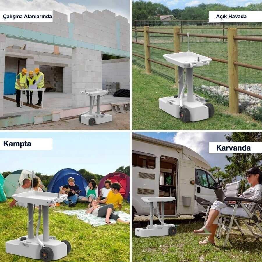 Porvaletti Tekerlekli Portatif Lavabo 30L Temiz Su Tanklı