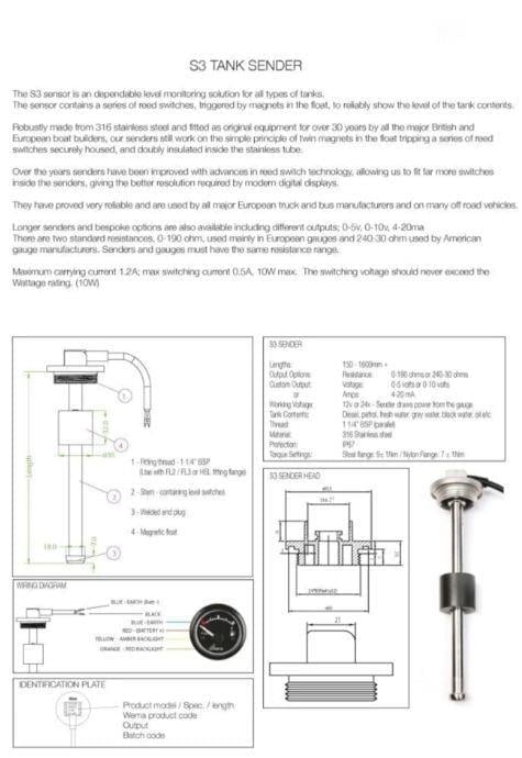 S3 YAKIT-SU SEVİYE SENSÖRÜ SS 250MM 0-190 ohm