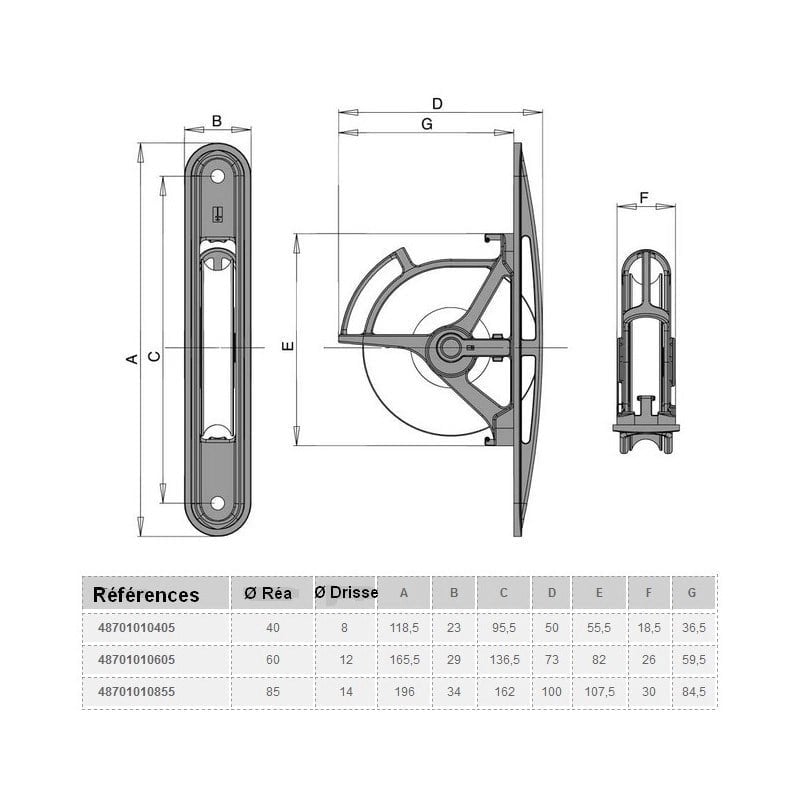 SPARCRAFT - SINGLE S/S SHEAVE BOX Ø60, CPLT RIVETS FIXATION
