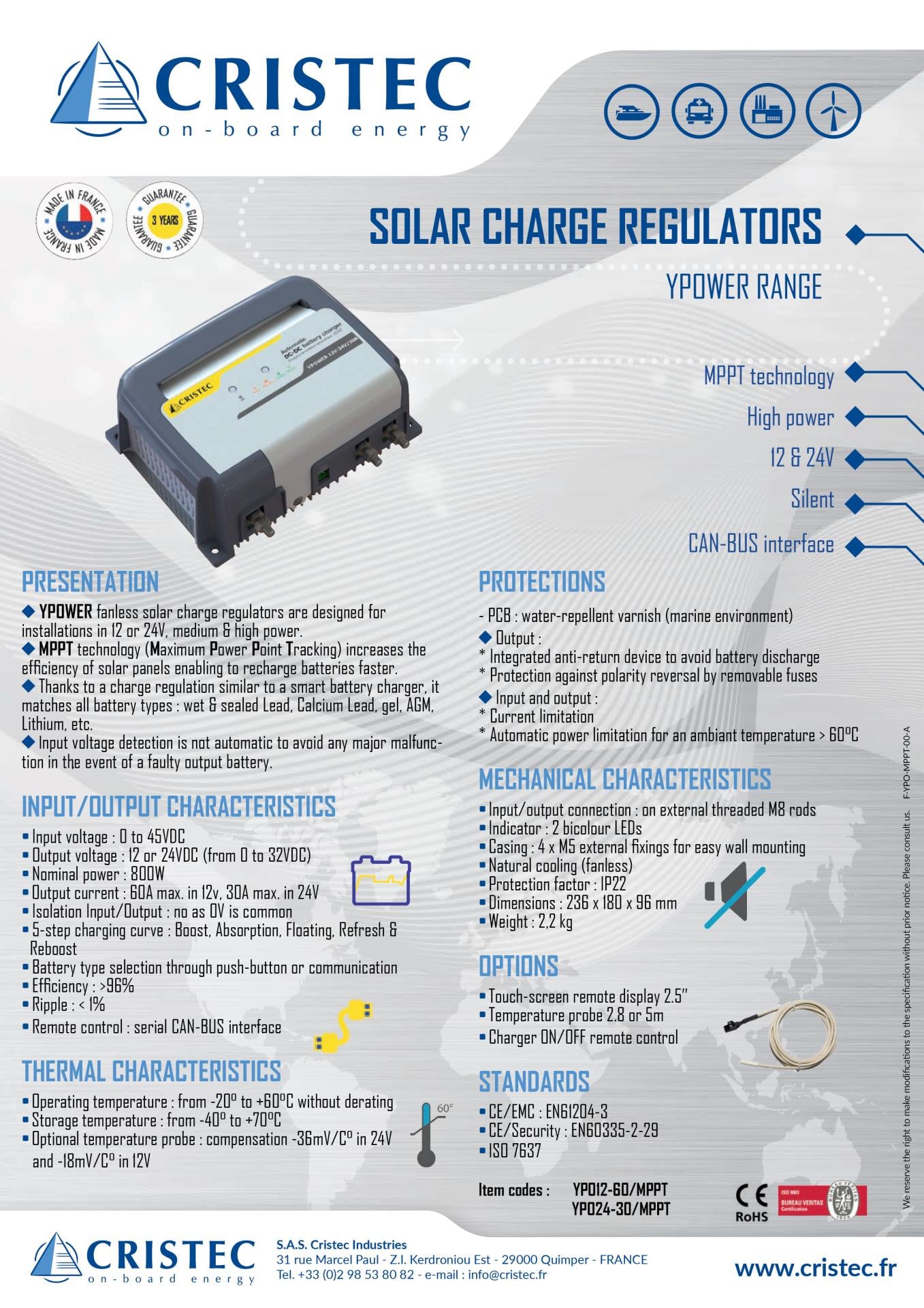 YPOWER MPPT SOLAR ŞARJ REGÜLATÖRÜ MPPT 24V/30A - FANSIZ